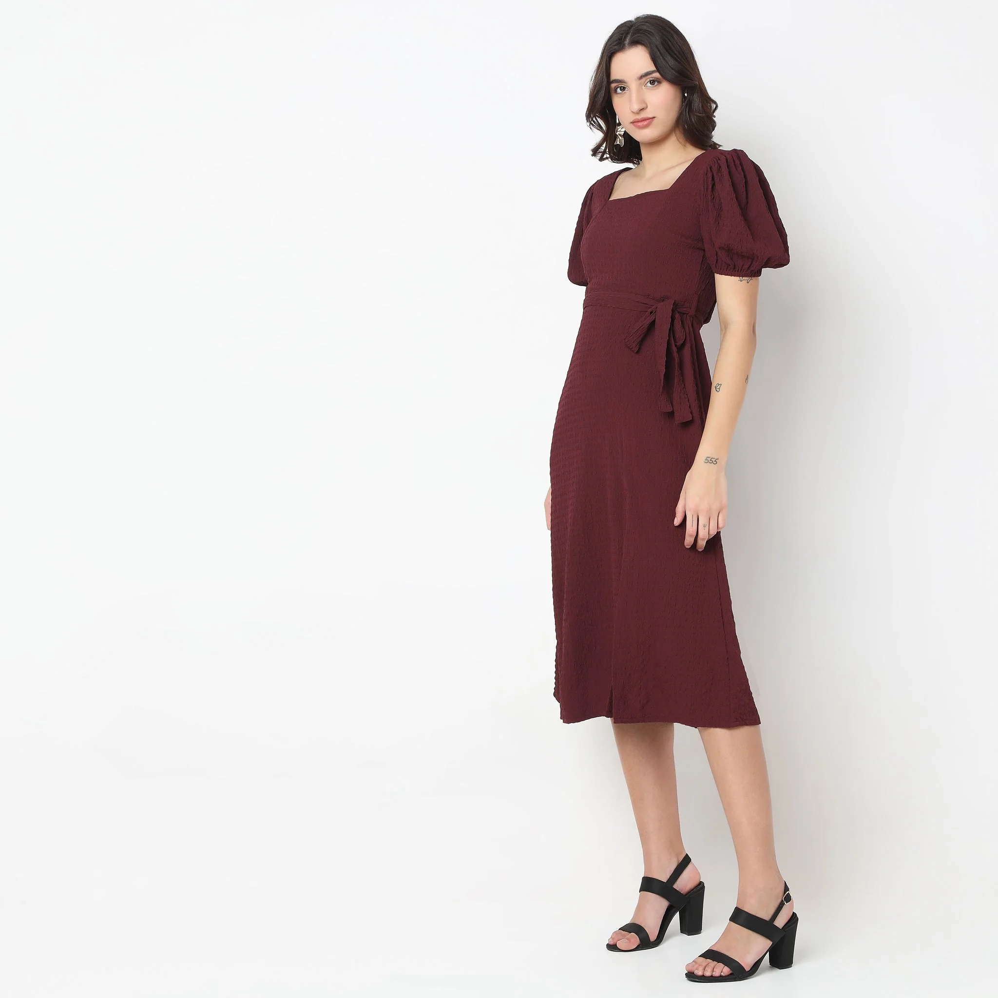 Puff Sleeve Structured Dress - Image 11