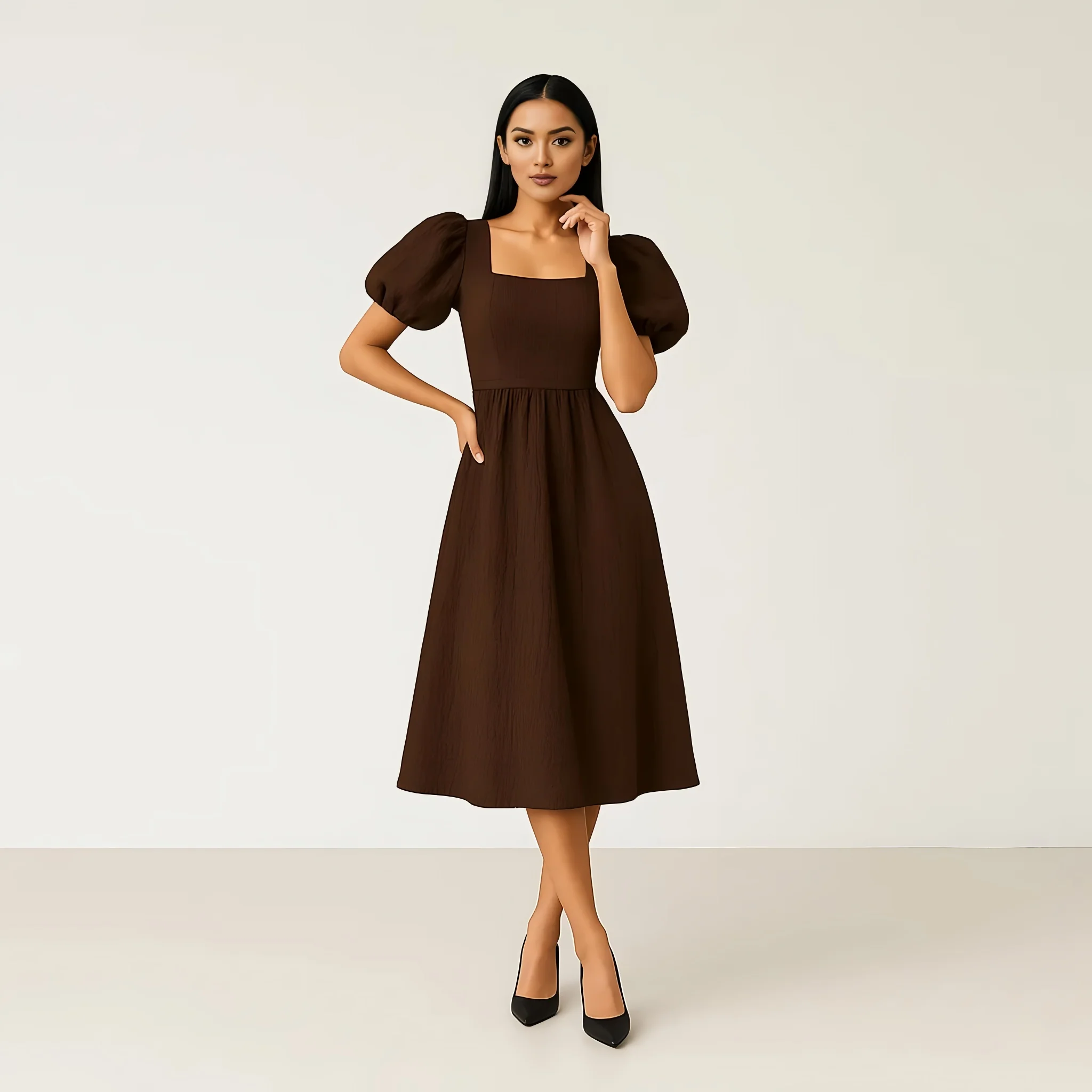 Puff Sleeve Structured Dress - Image 2