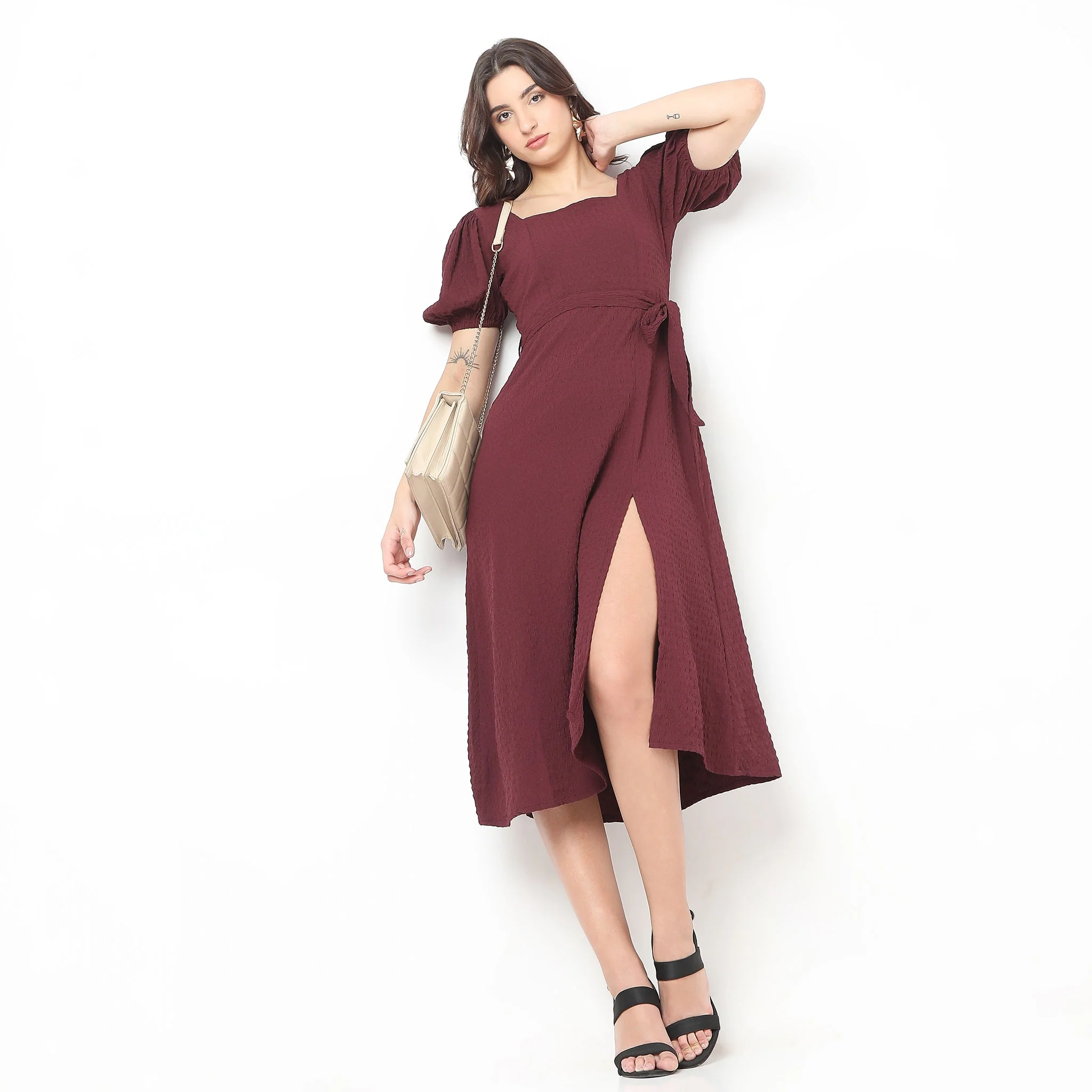 Puff Sleeve Structured Dress - Image 7