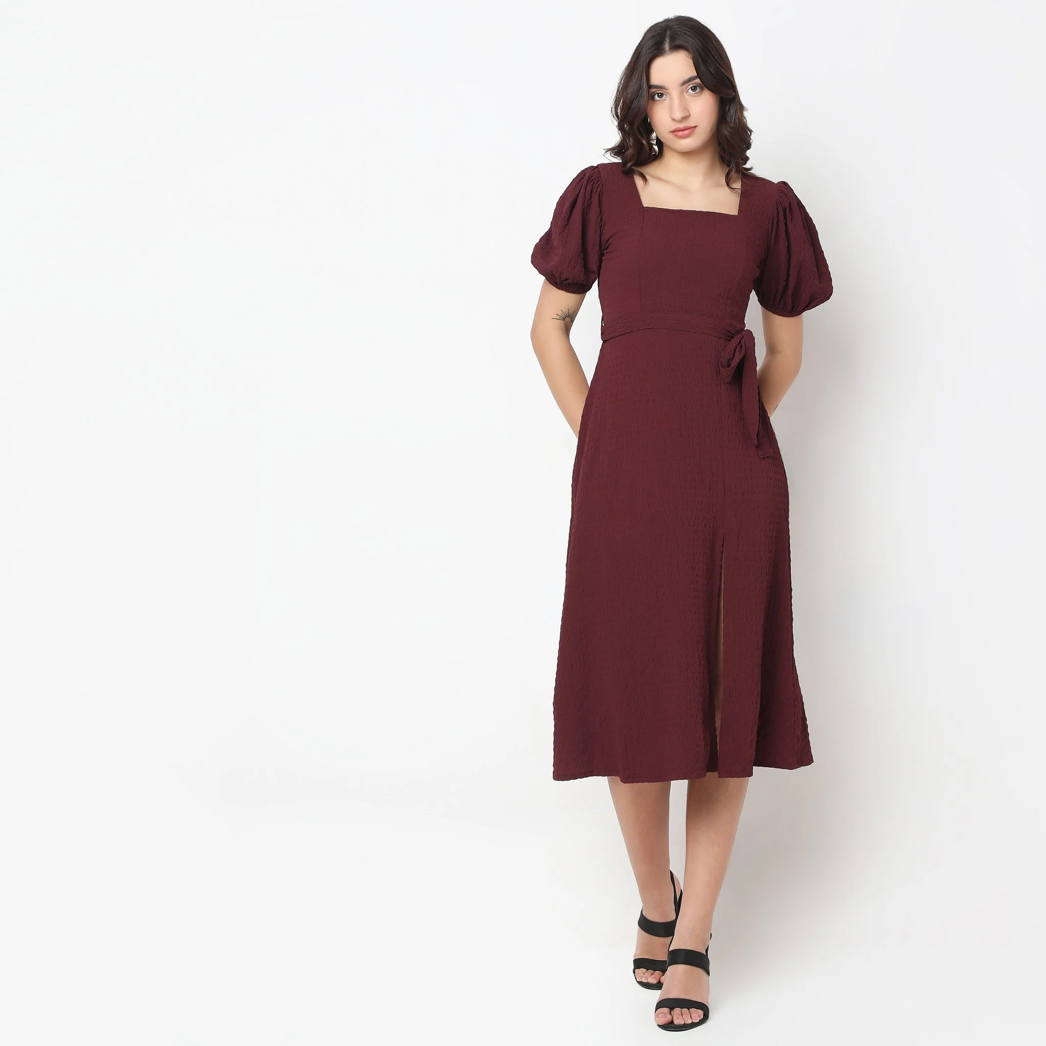 Puff Sleeve Structured Dress - Image 8