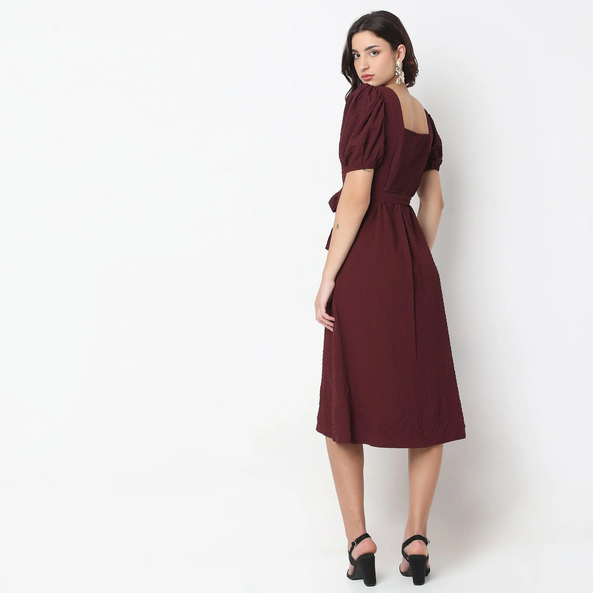 Puff Sleeve Structured Dress - Image 9