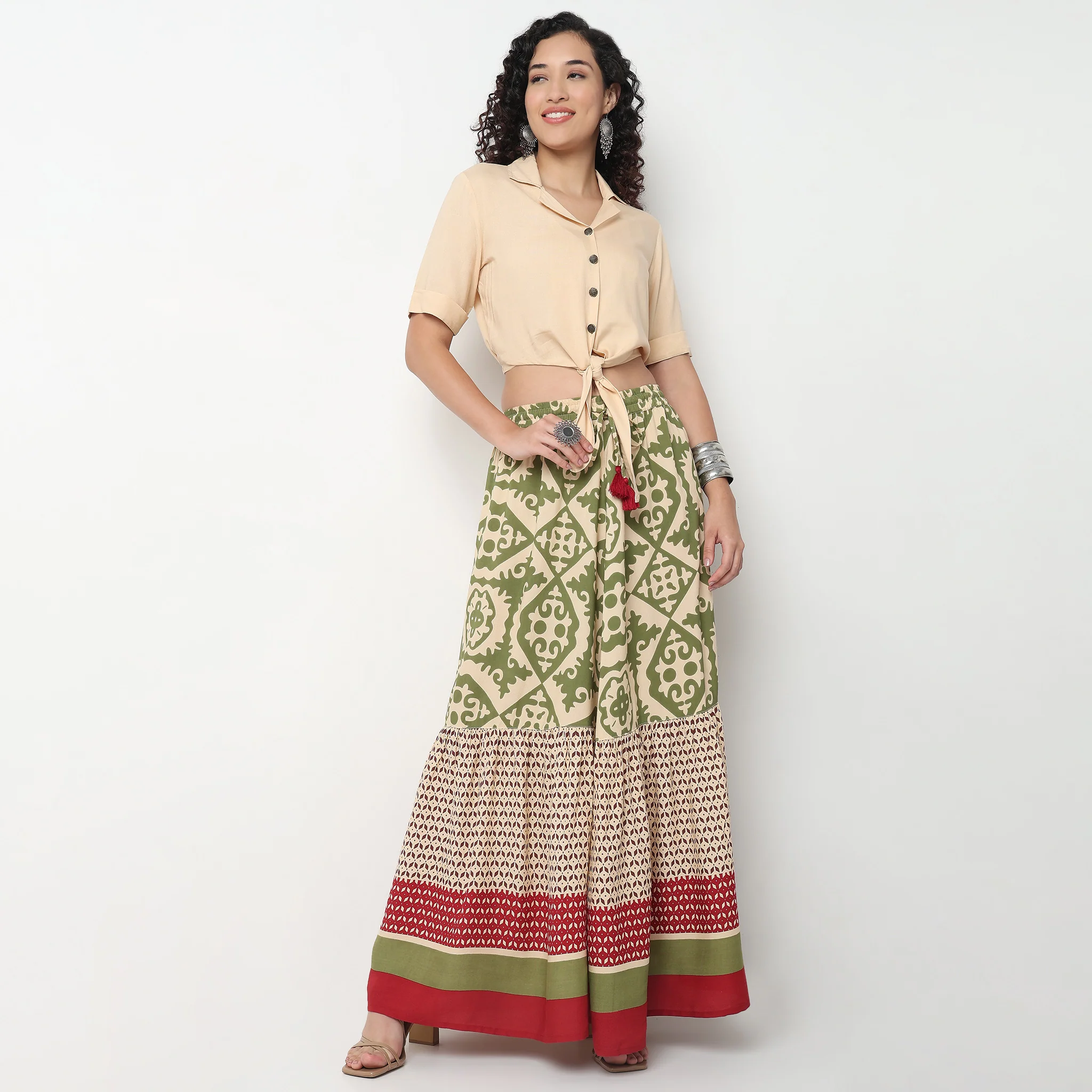 Tie-Up Crop Top with Lapel Collar - Image 2