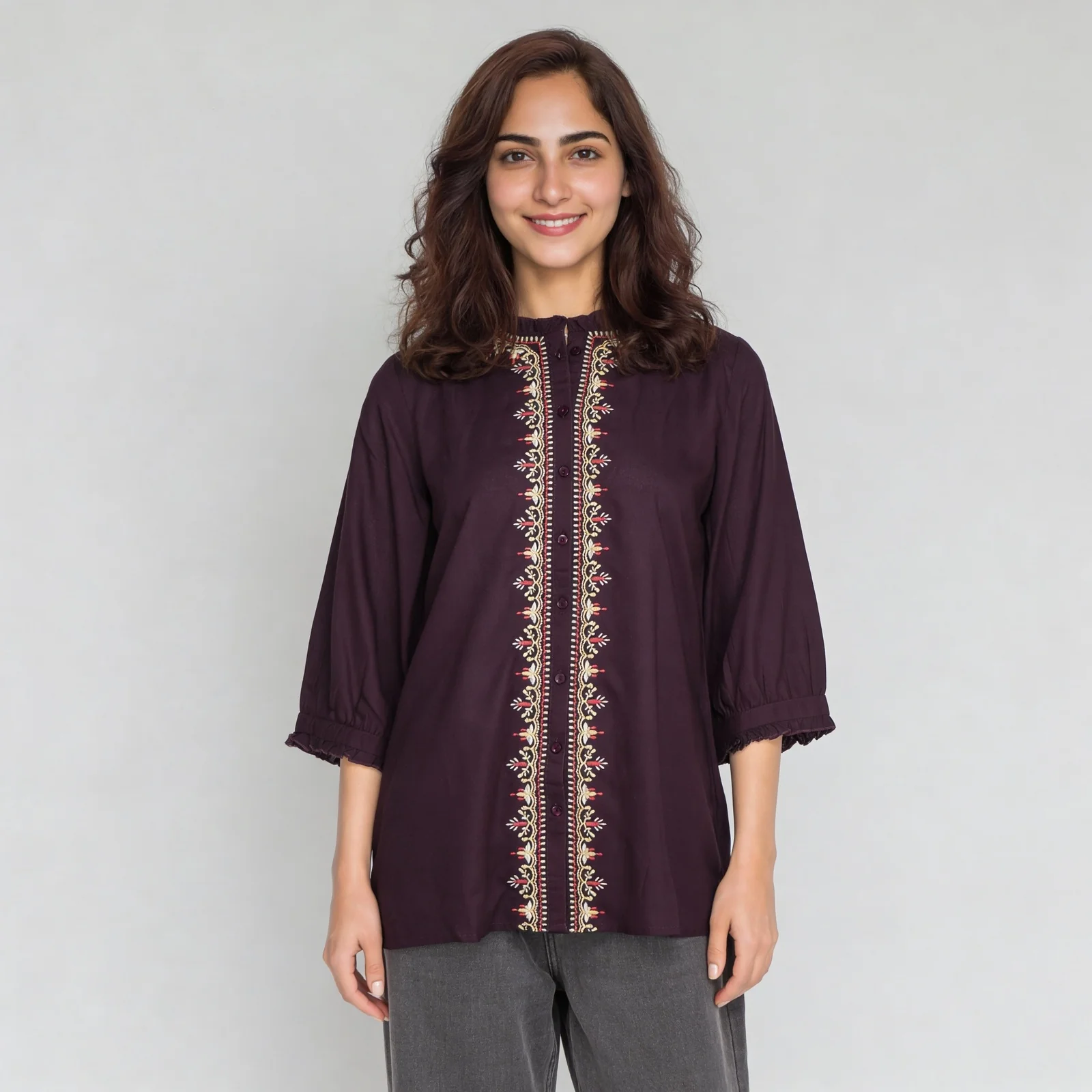 Embroidered Band Neck Top - Image 2