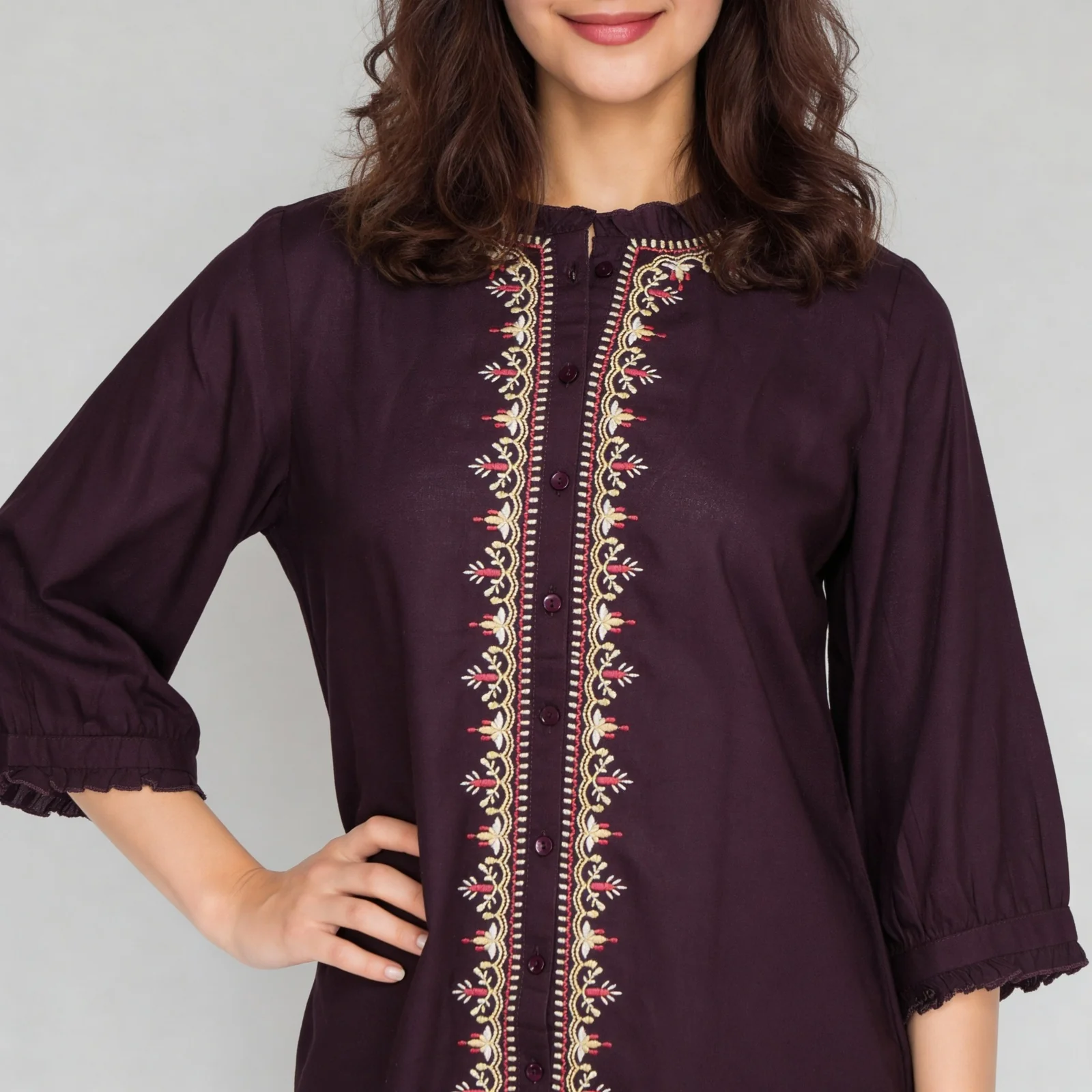 Embroidered Band Neck Top - Image 4