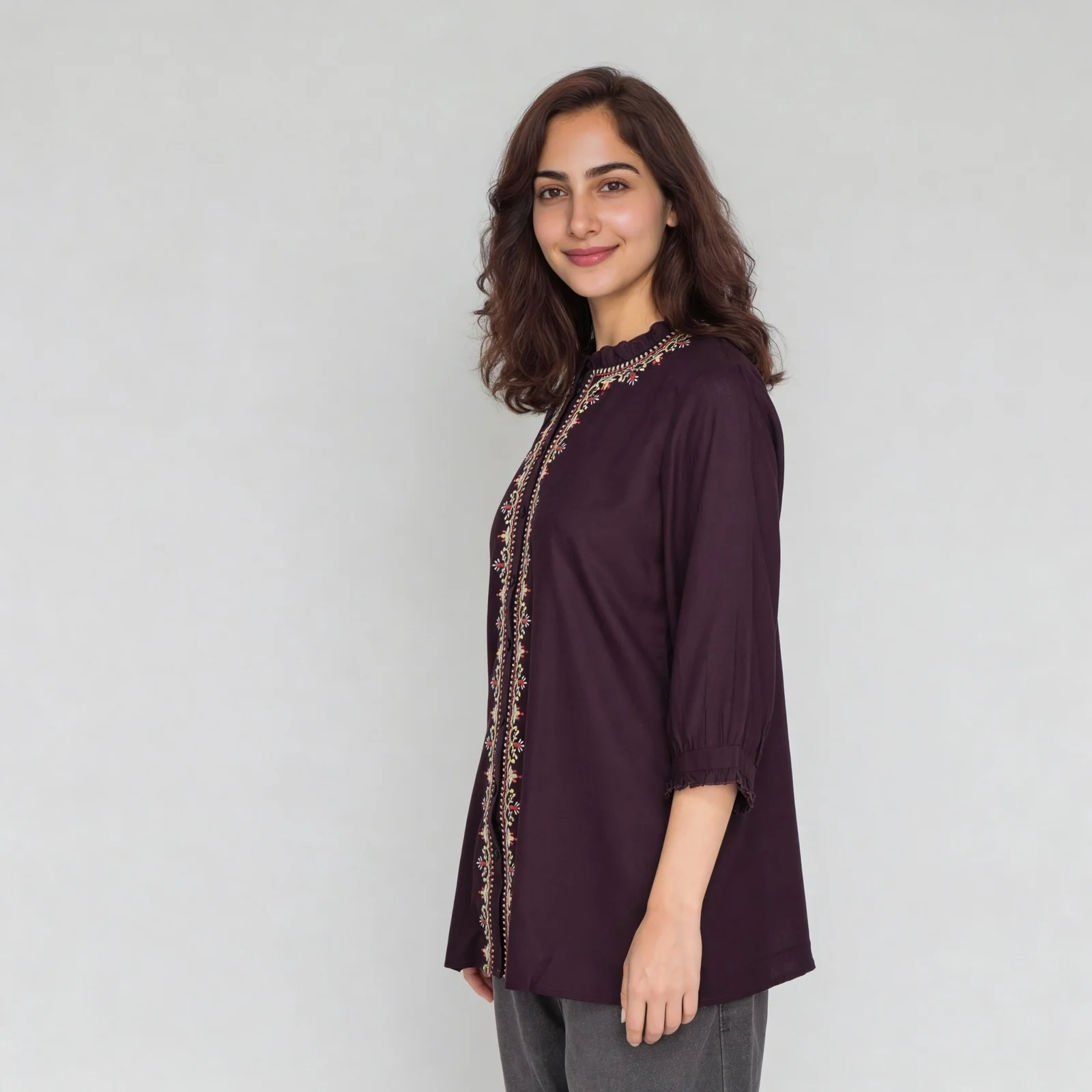 Embroidered Band Neck Top - Image 5