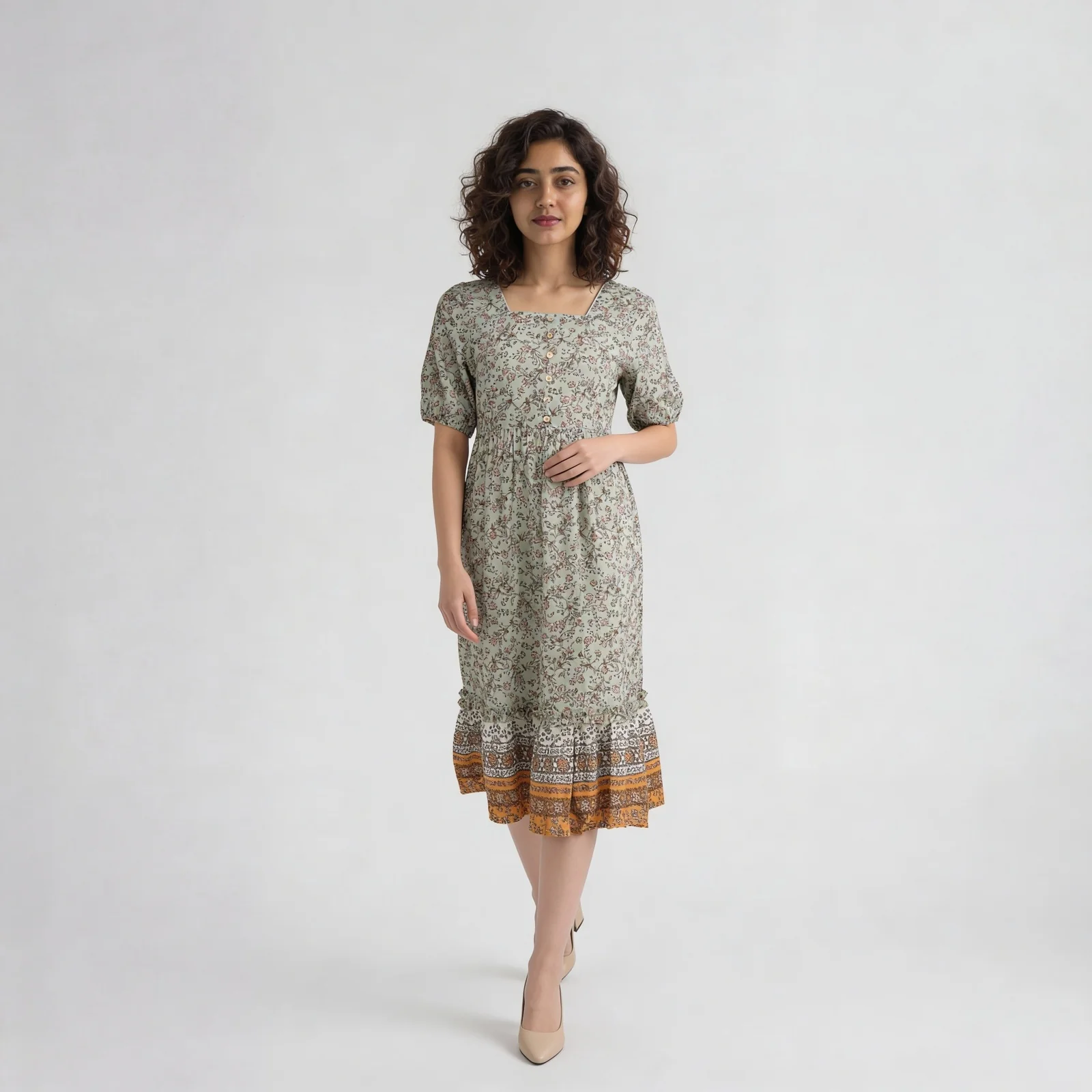Printed Square Neck Tiered Dress - Image 2