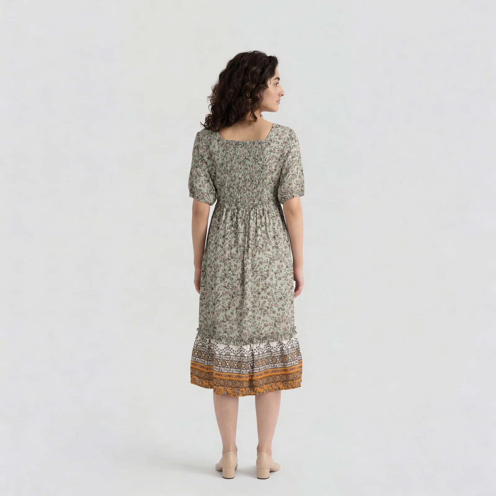 Printed Square Neck Tiered Dress - Image 3