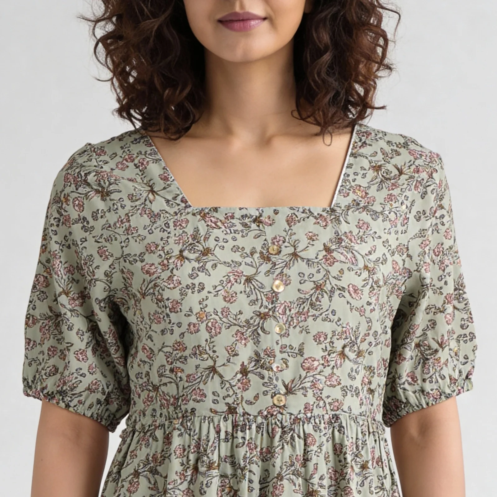 Printed Square Neck Tiered Dress - Image 4