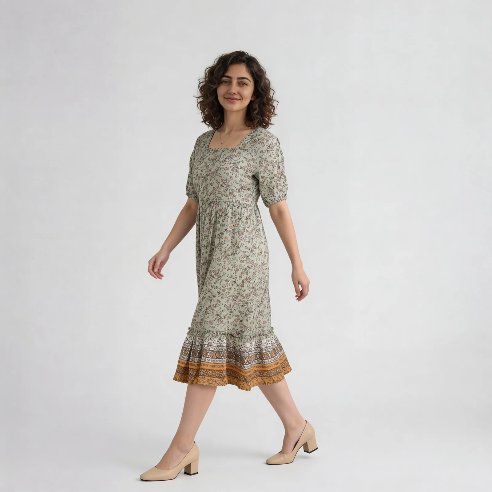 Printed Square Neck Tiered Dress - Image 5