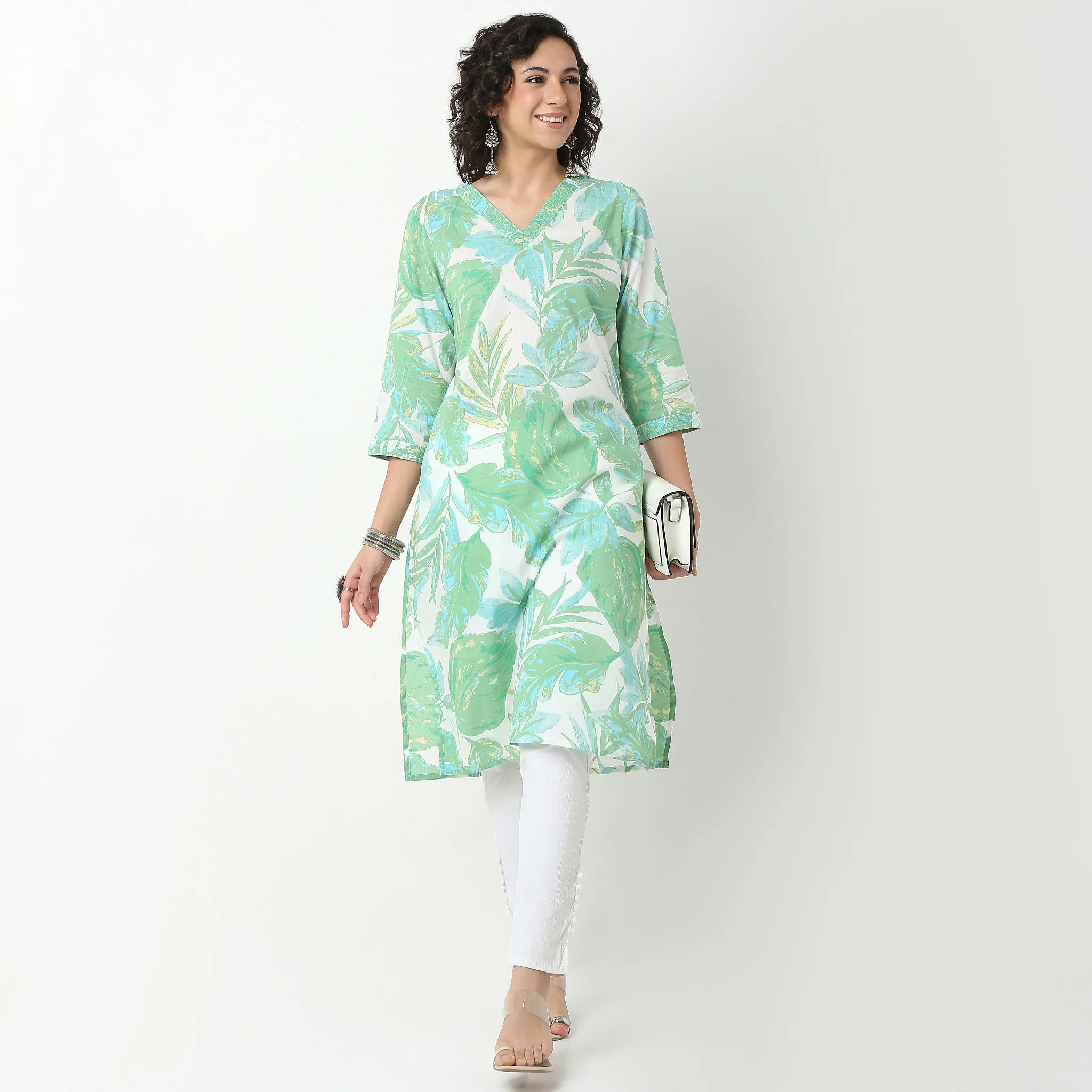 V-Neck With Couching Long Kurta