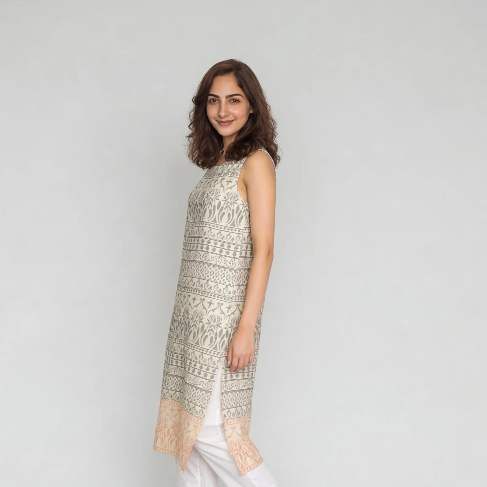Printed Sleeveless Boat Neck Kurta - Image 5