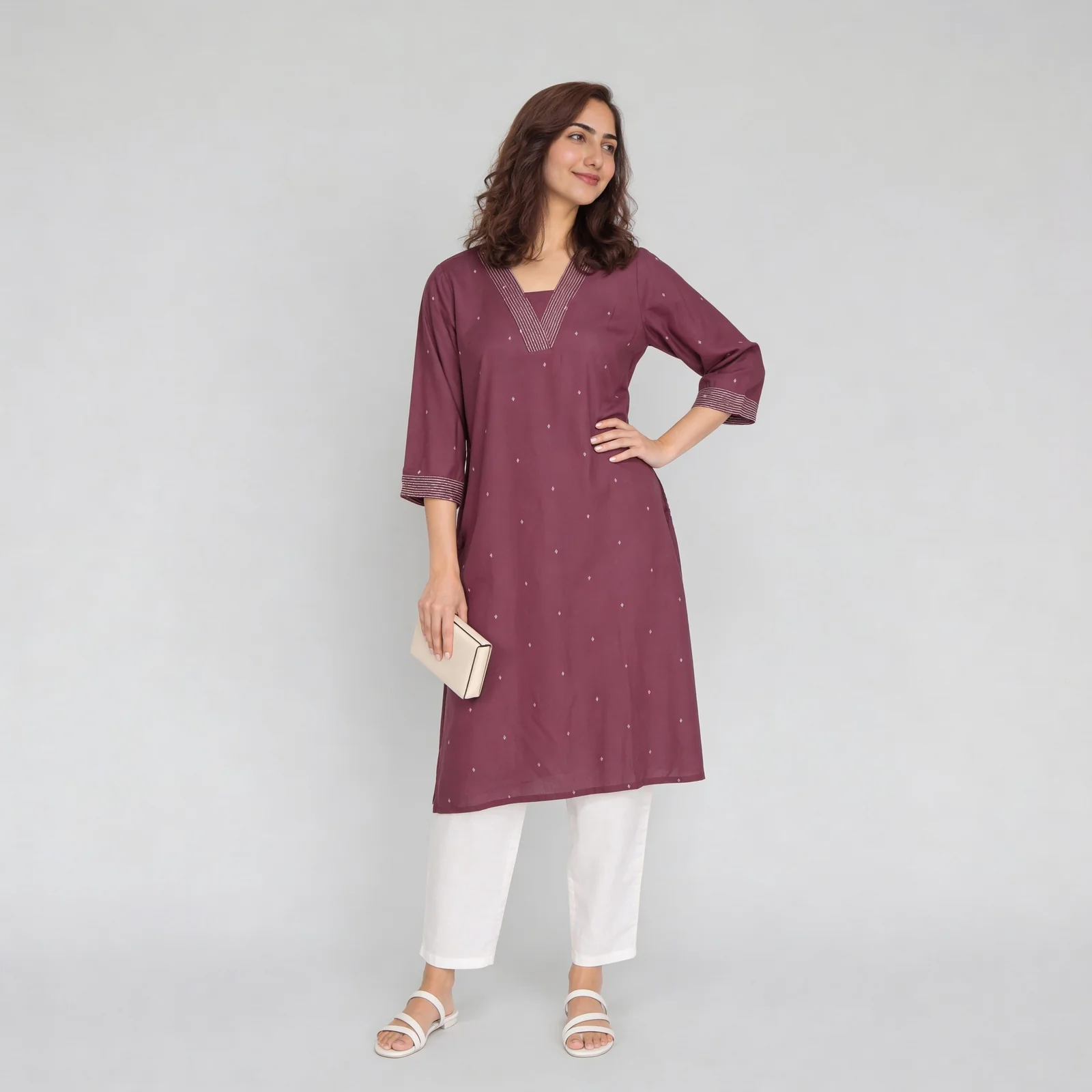 Printed V-Neck With Gusset Long Kurta