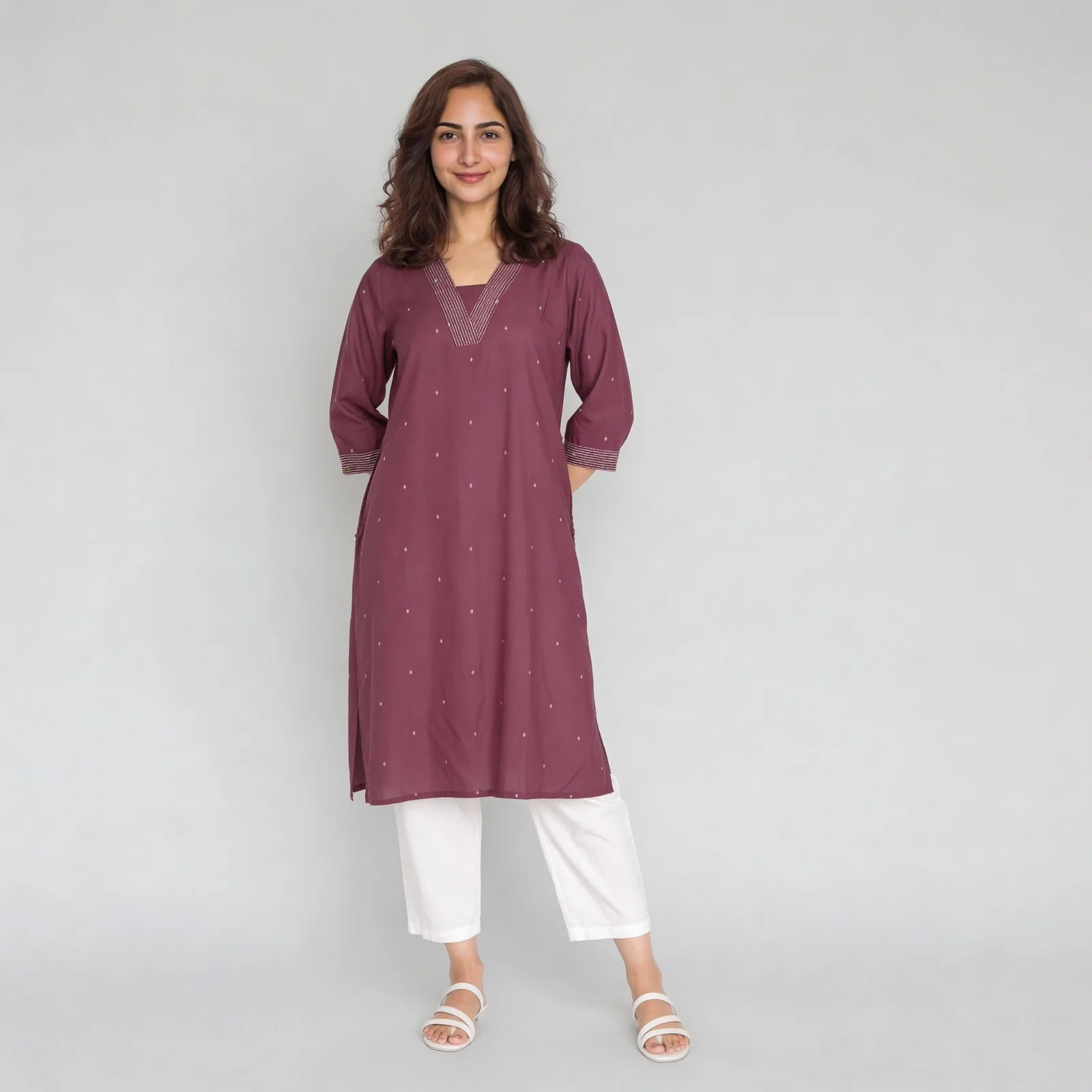 Printed V-Neck With Gusset Long Kurta - Image 2