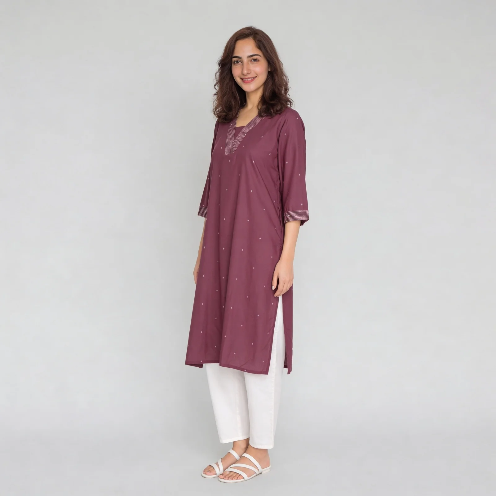 Printed V-Neck With Gusset Long Kurta - Image 5