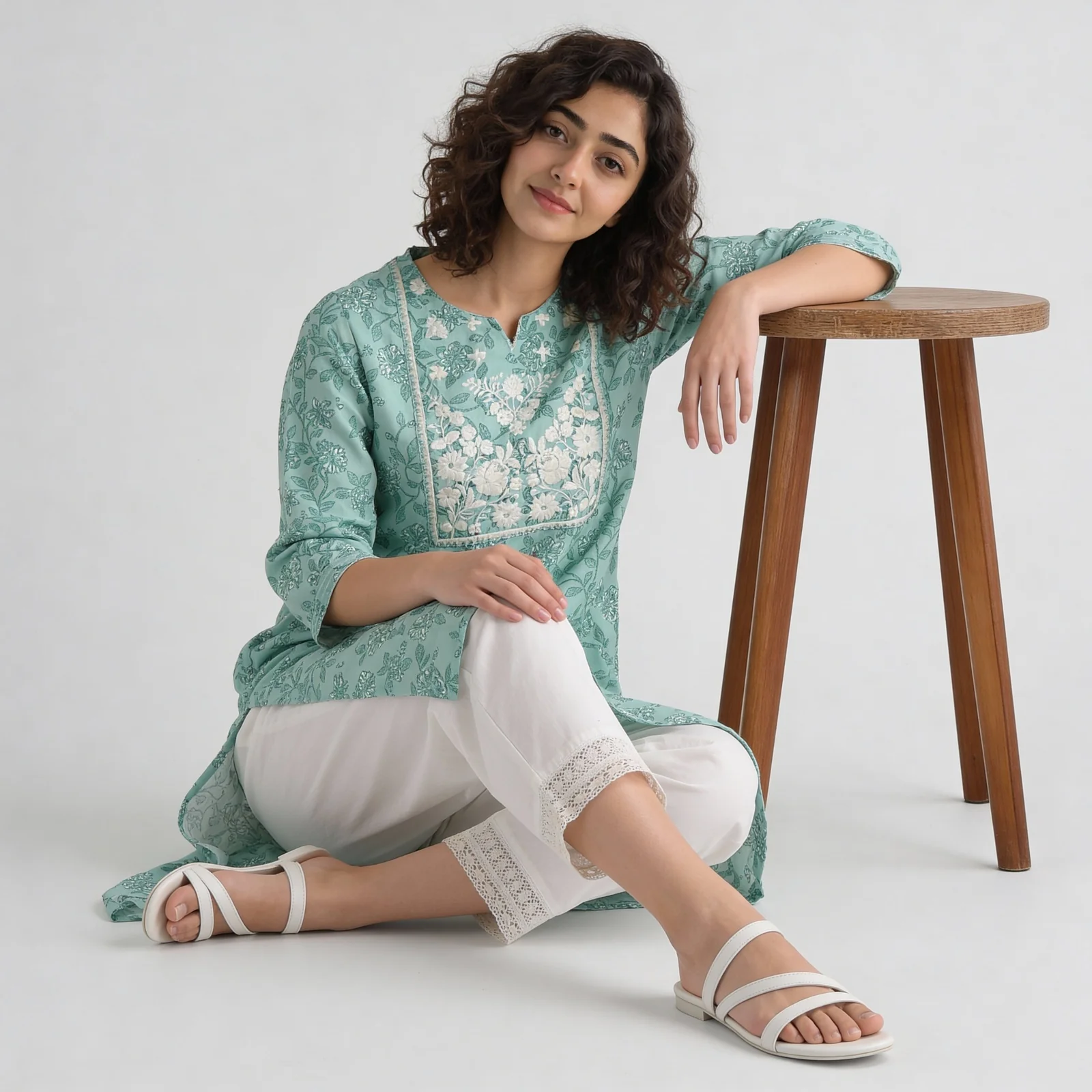 Embroidered Yoke Long Kurta