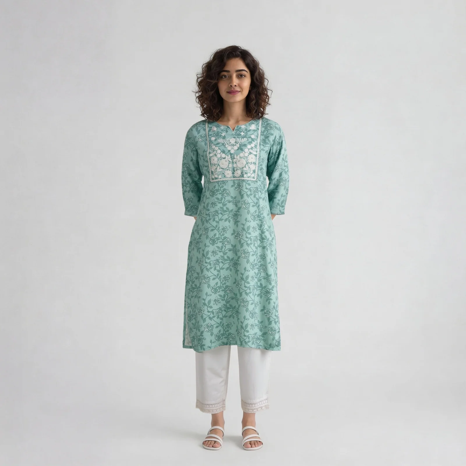 Embroidered Yoke Long Kurta - Image 2