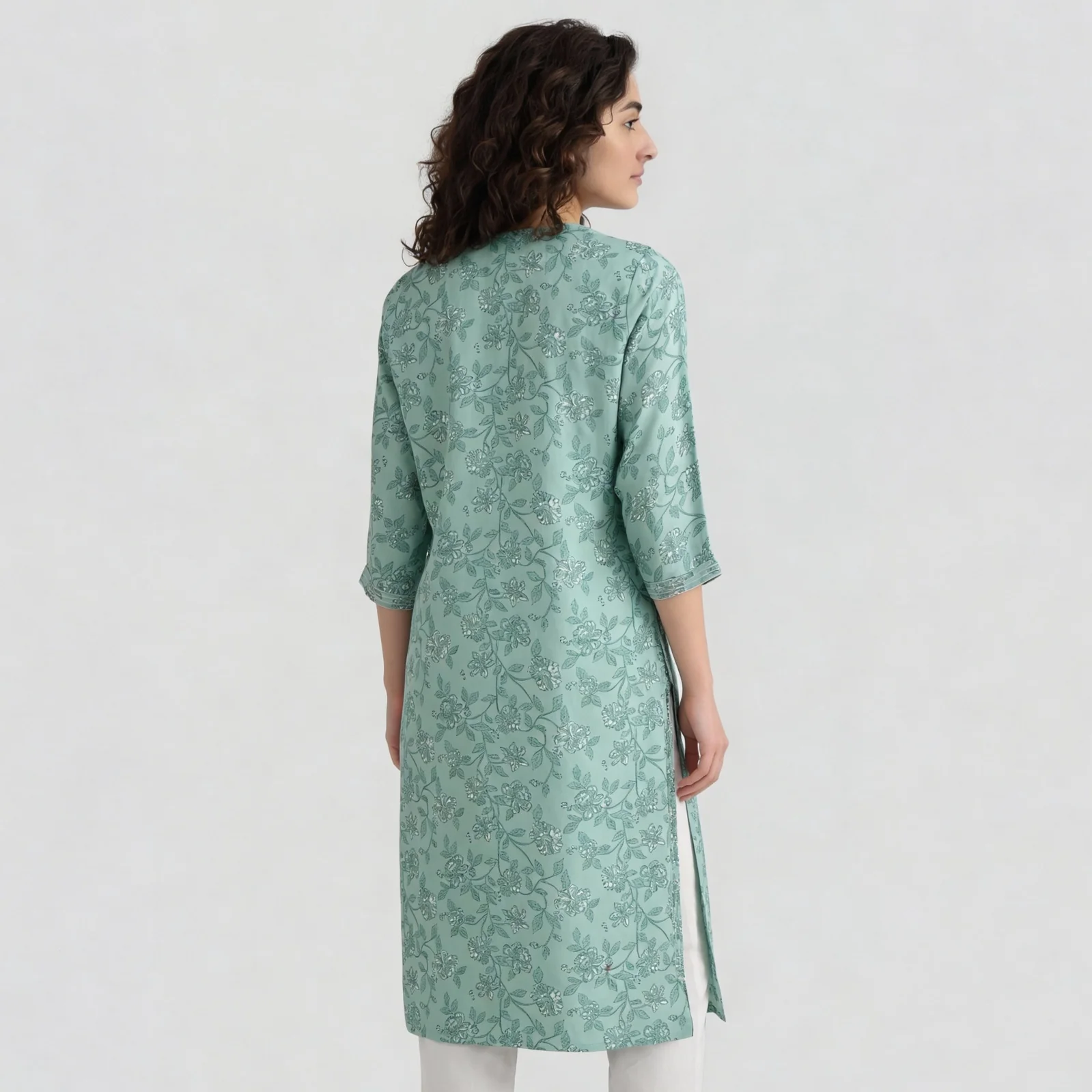 Embroidered Yoke Long Kurta - Image 3