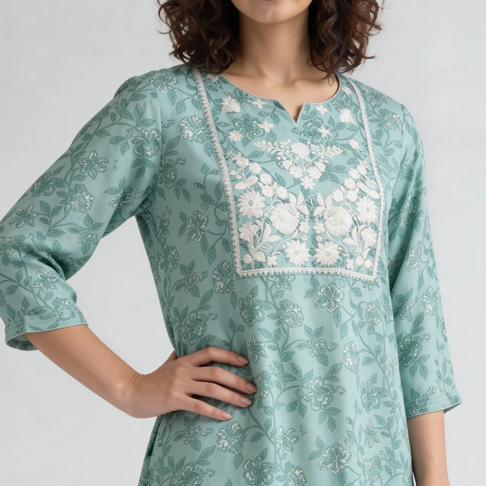 Embroidered Yoke Long Kurta - Image 4