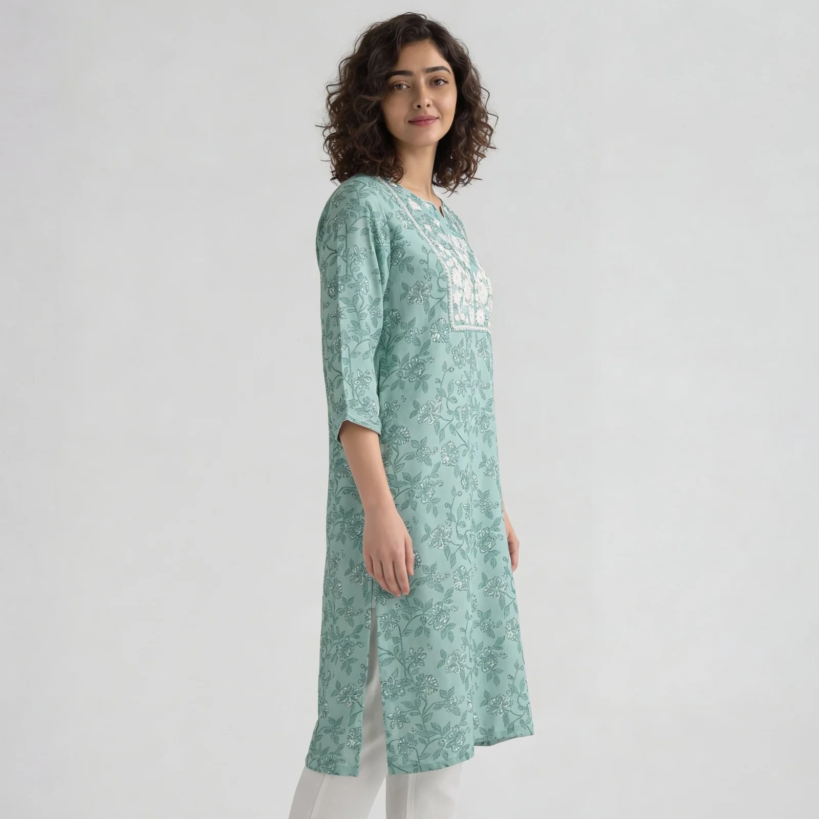 Embroidered Yoke Long Kurta - Image 5