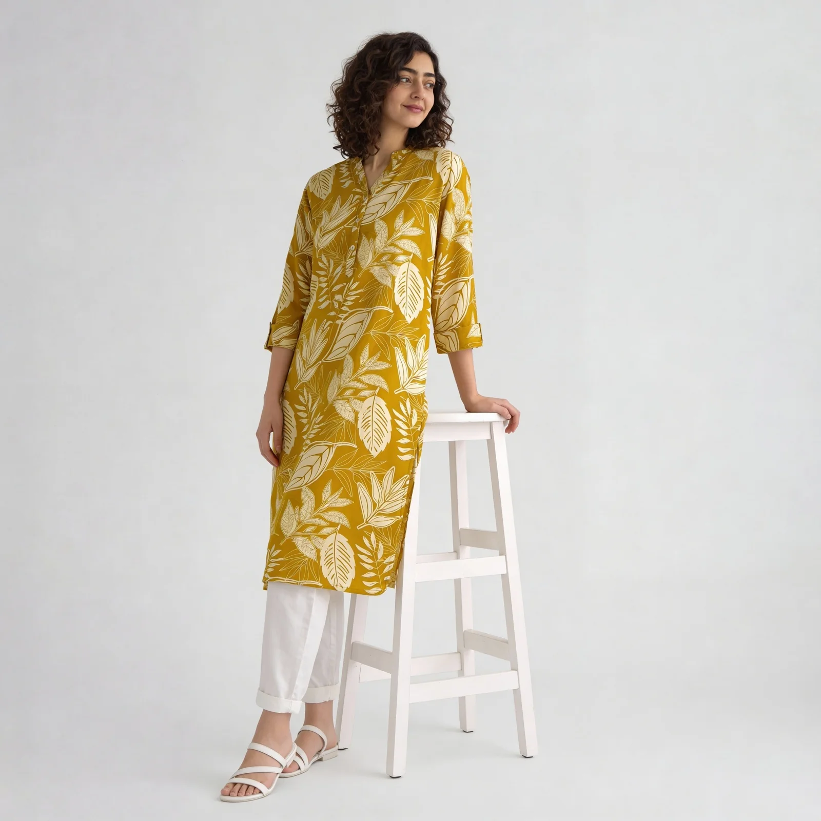 Printed Half Placket Long Kurta