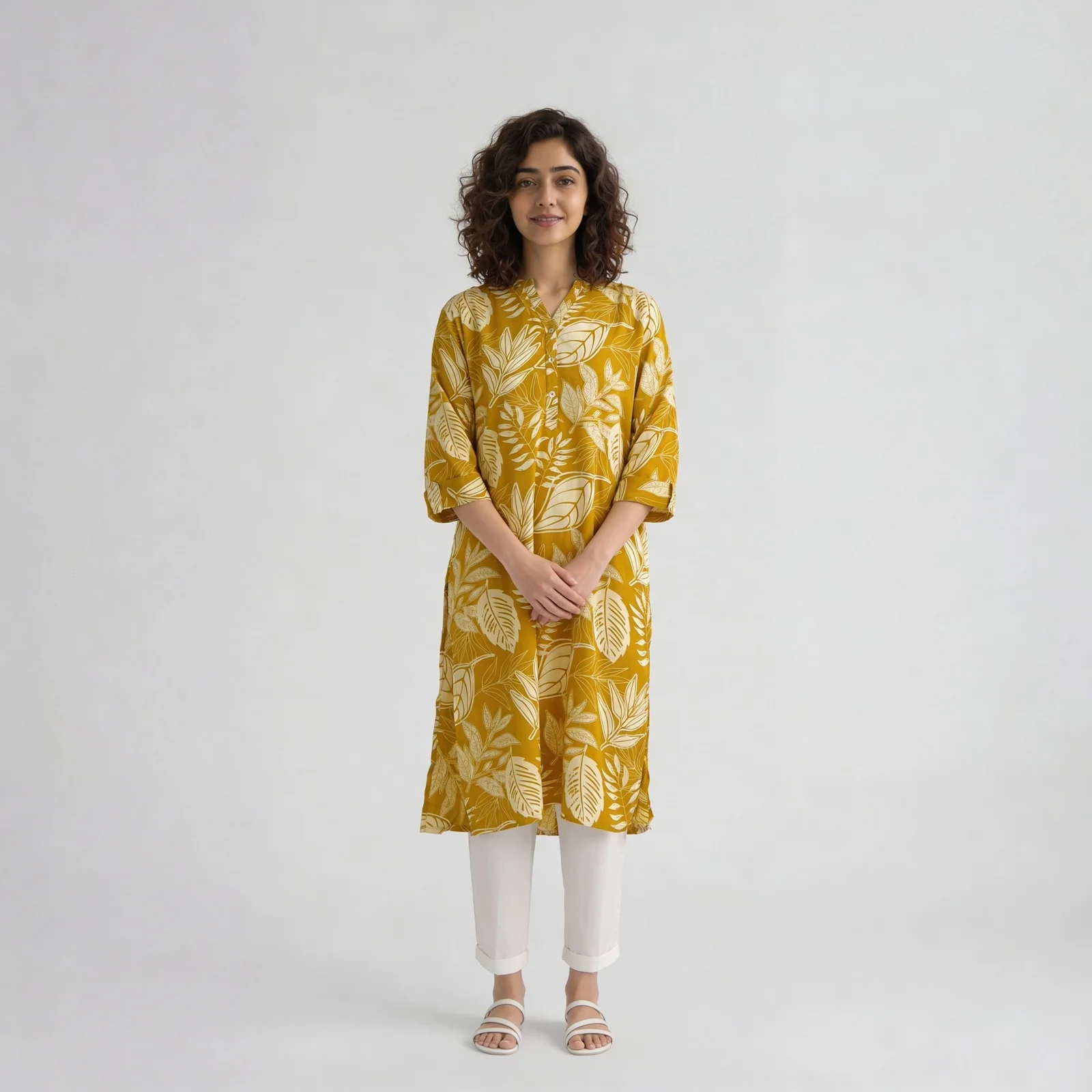 Printed Half Placket Long Kurta - Image 2