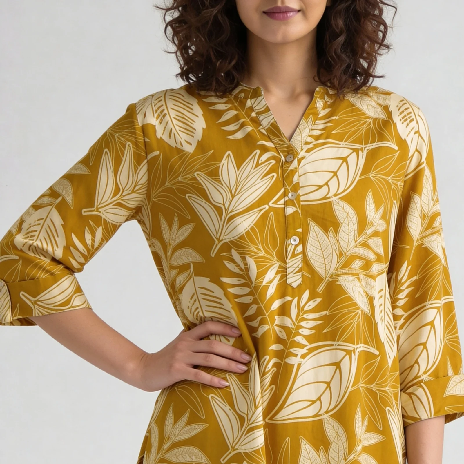 Printed Half Placket Long Kurta - Image 4