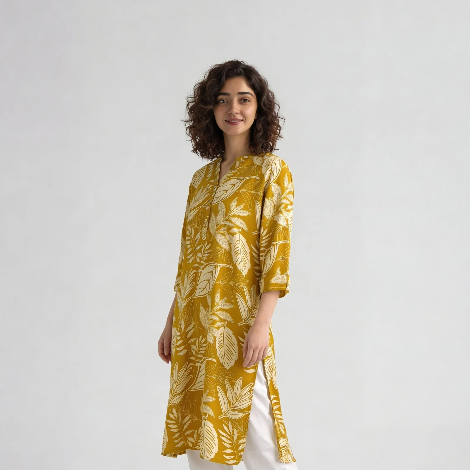 Printed Half Placket Long Kurta - Image 5