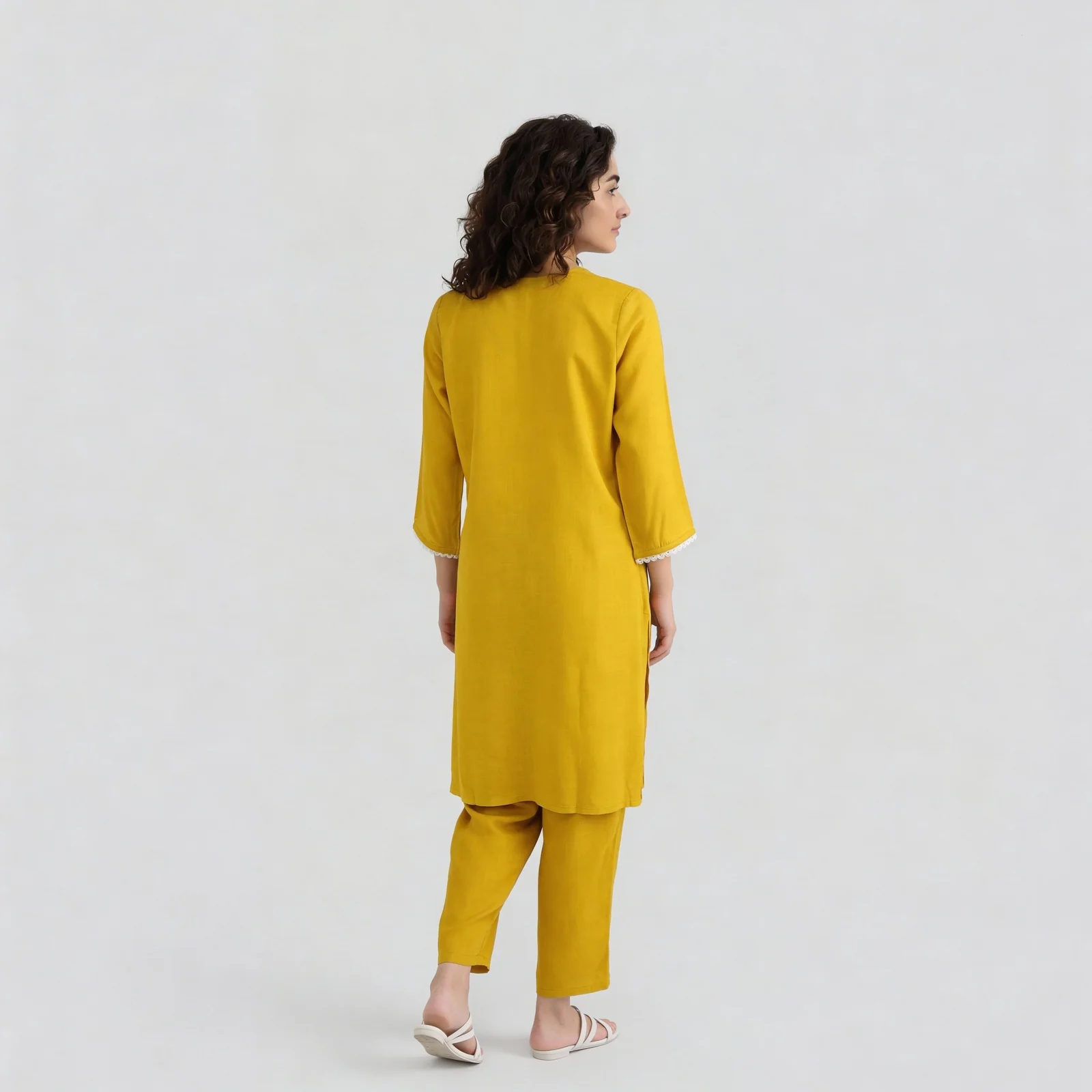 Embroidered V-Neck Long Kurta - Image 3