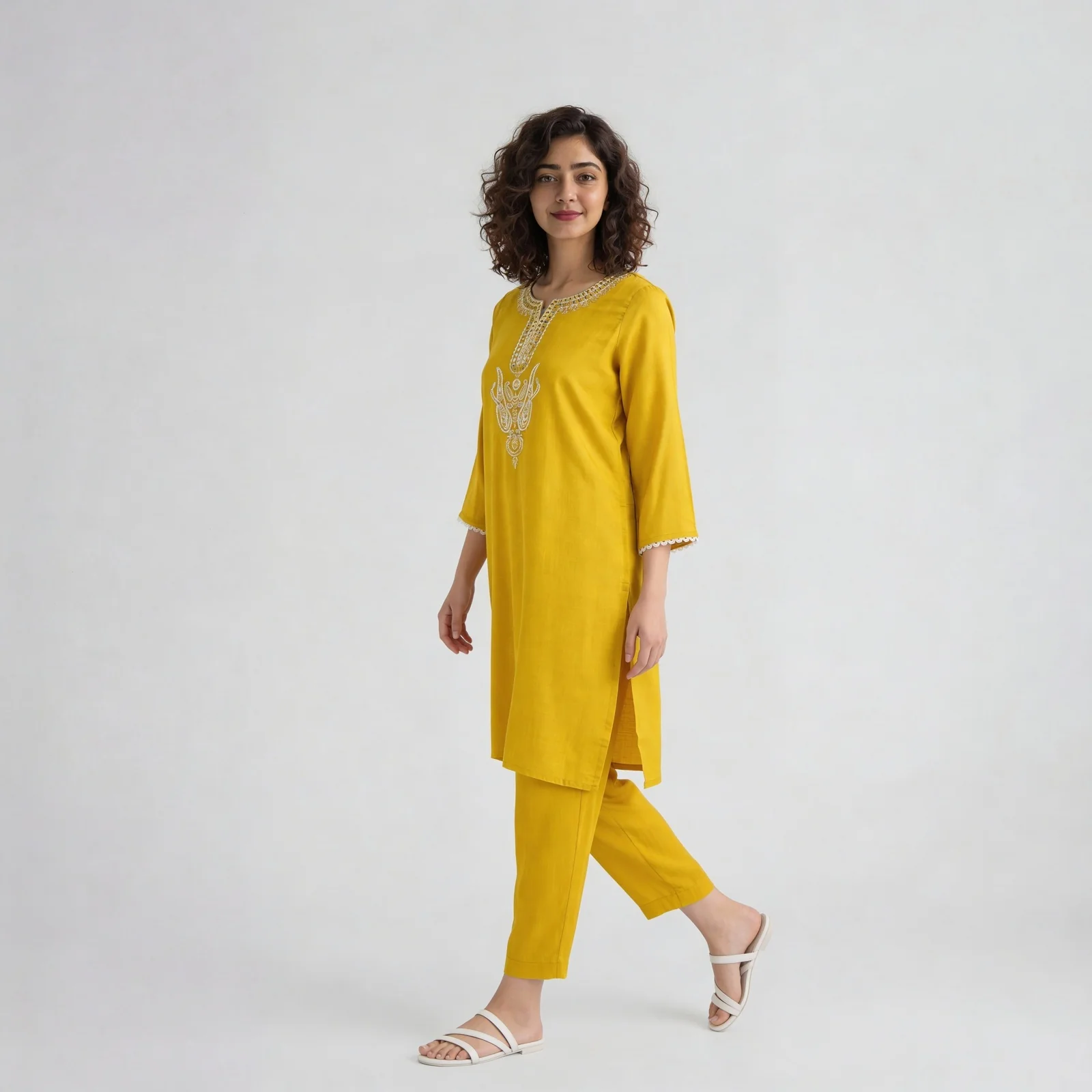 Embroidered V-Neck Long Kurta - Image 5