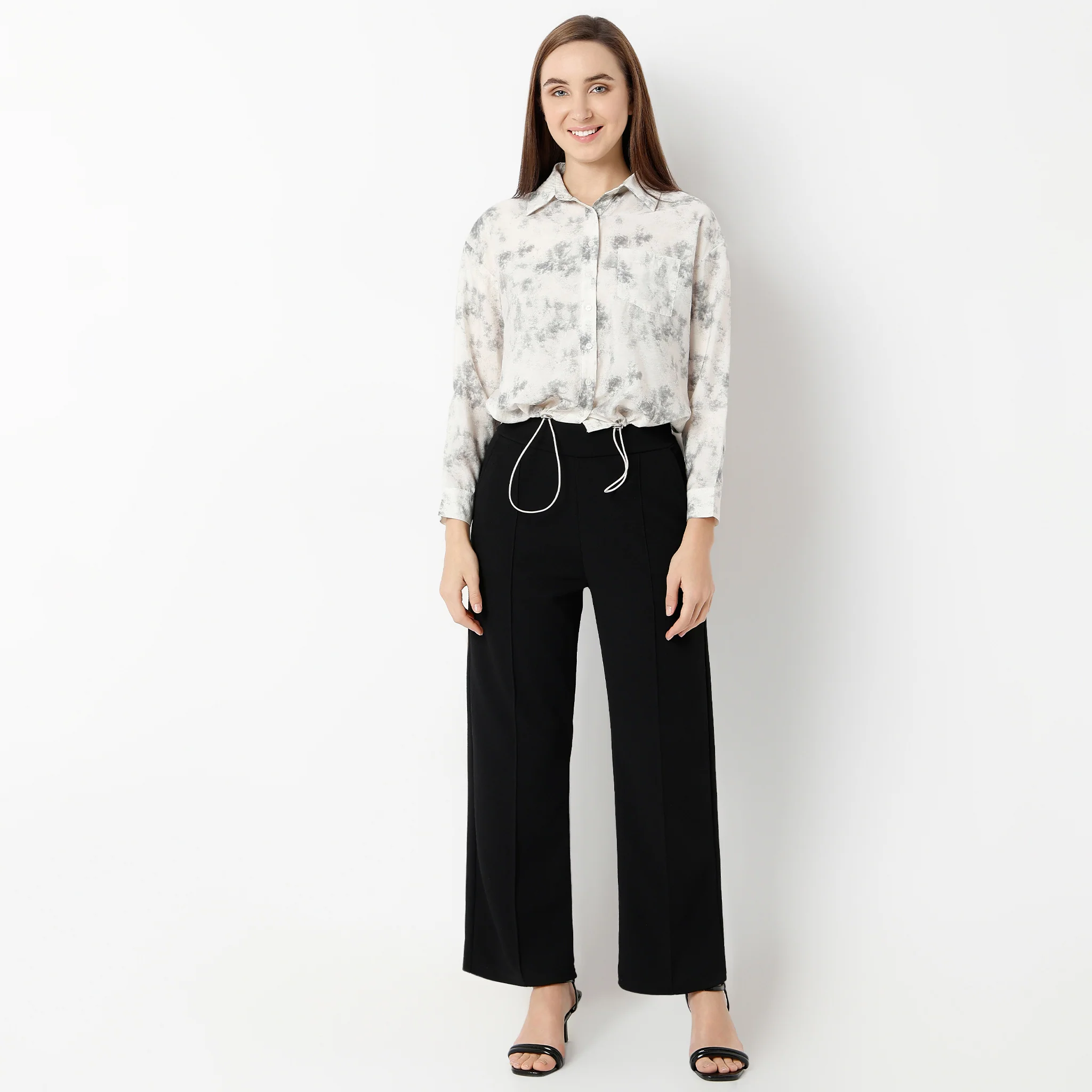Shirt Collar Full Sleeve Printed Betty Shirt With Inner And Draw String Hemline