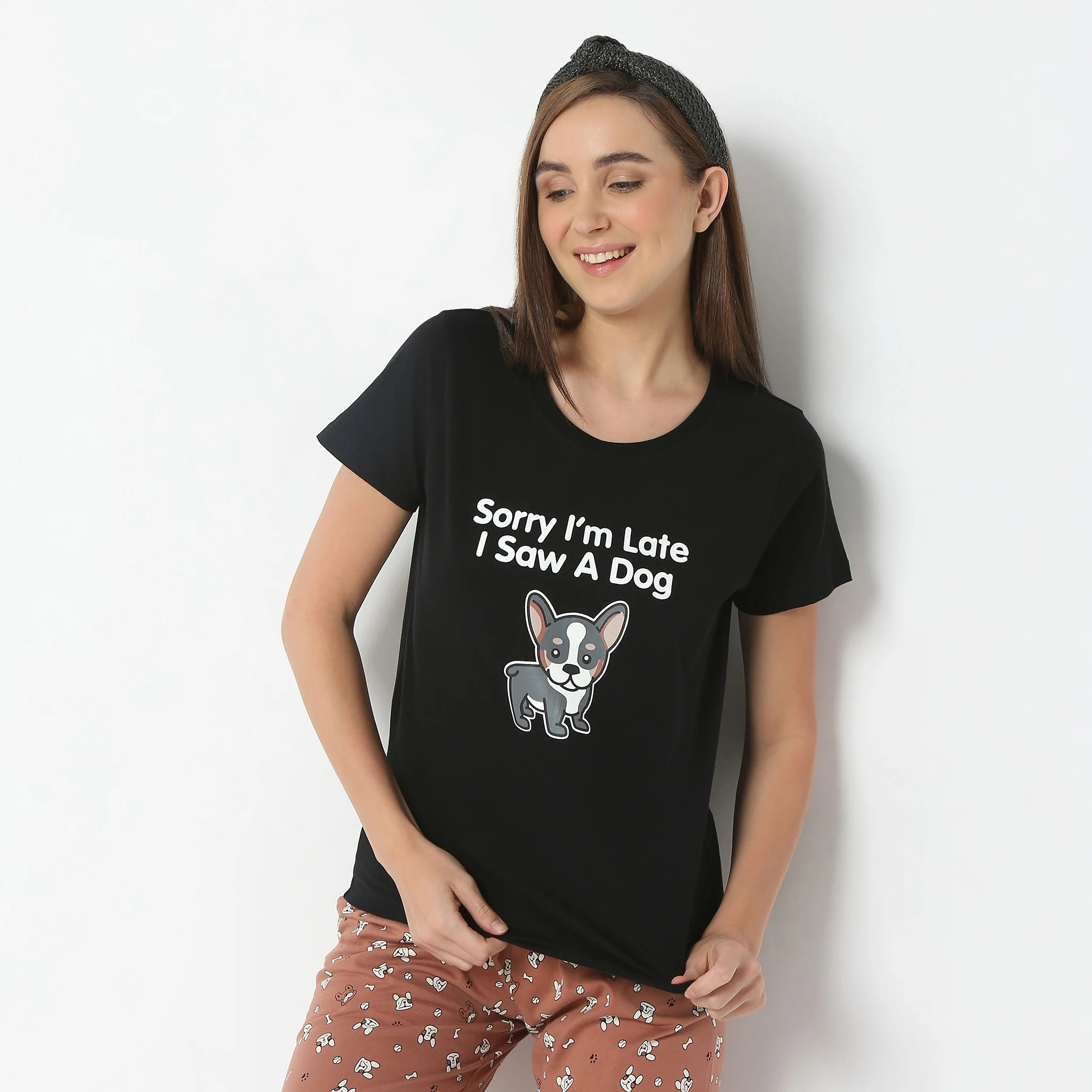 Animal Print Crew Neck Short Sleeve Lounge T-Shirt