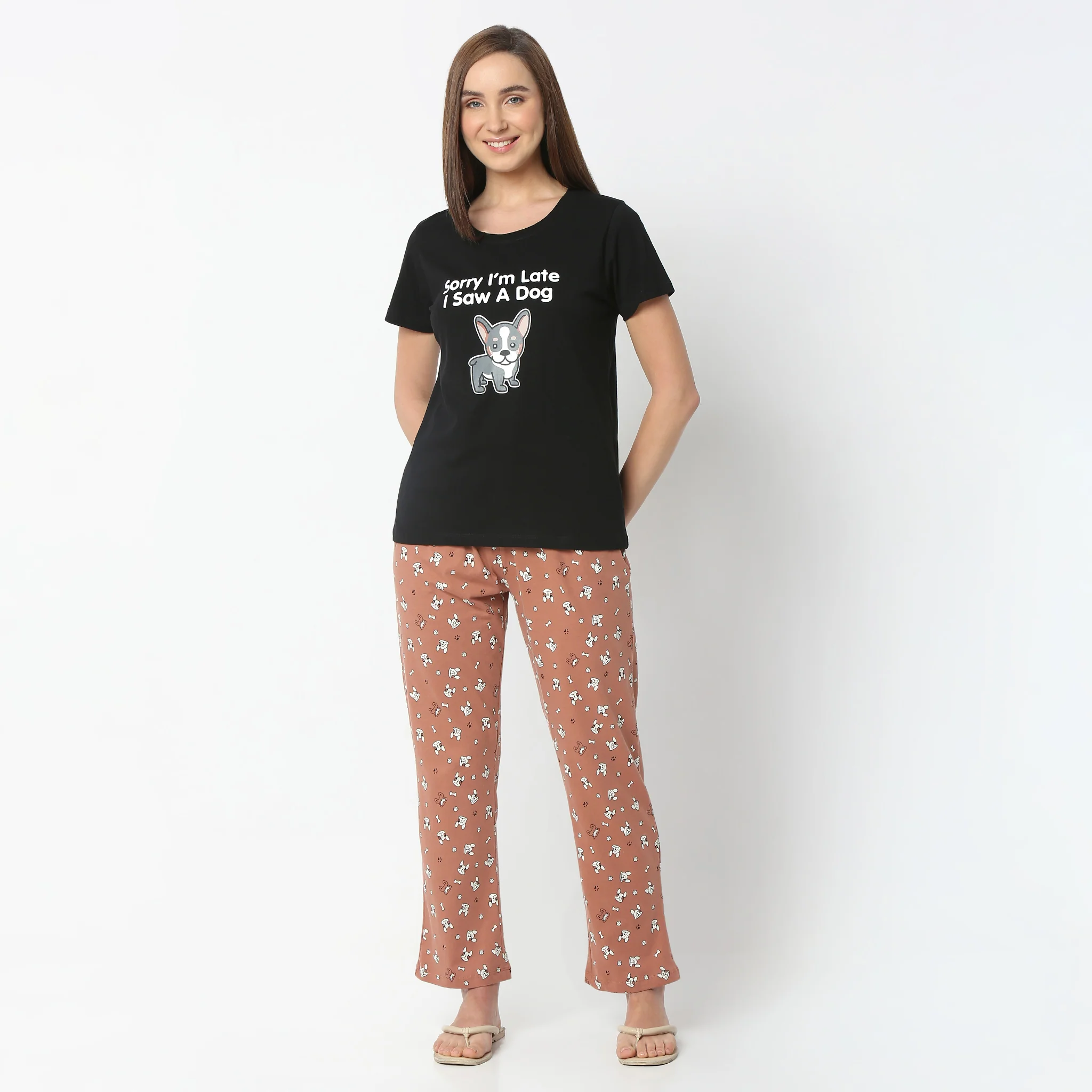 Animal Print Crew Neck Short Sleeve Lounge T-Shirt - Image 2