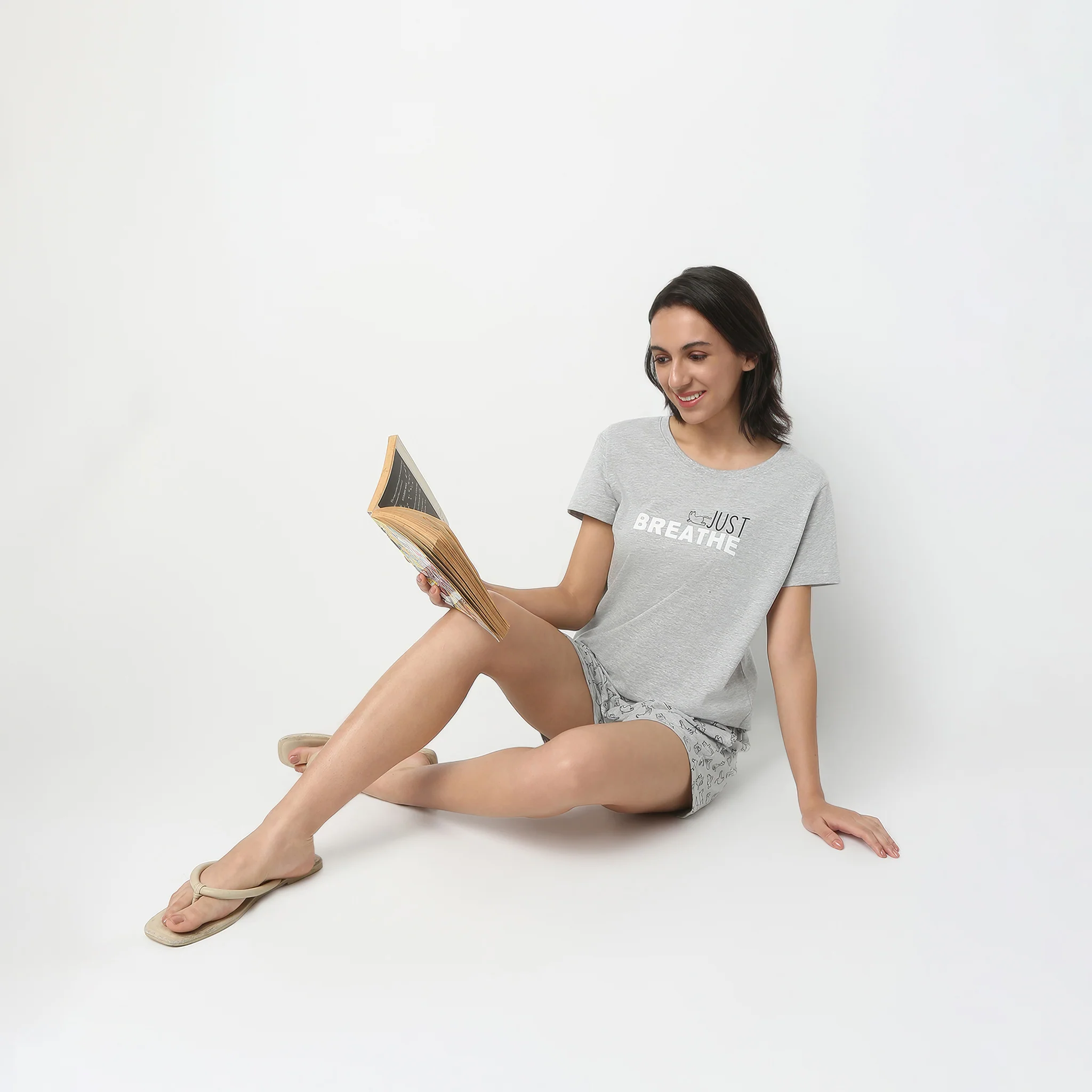 Crew Neck Short Sleeve Cotton Slogan Graphic Printed Lounge T-Shirt
