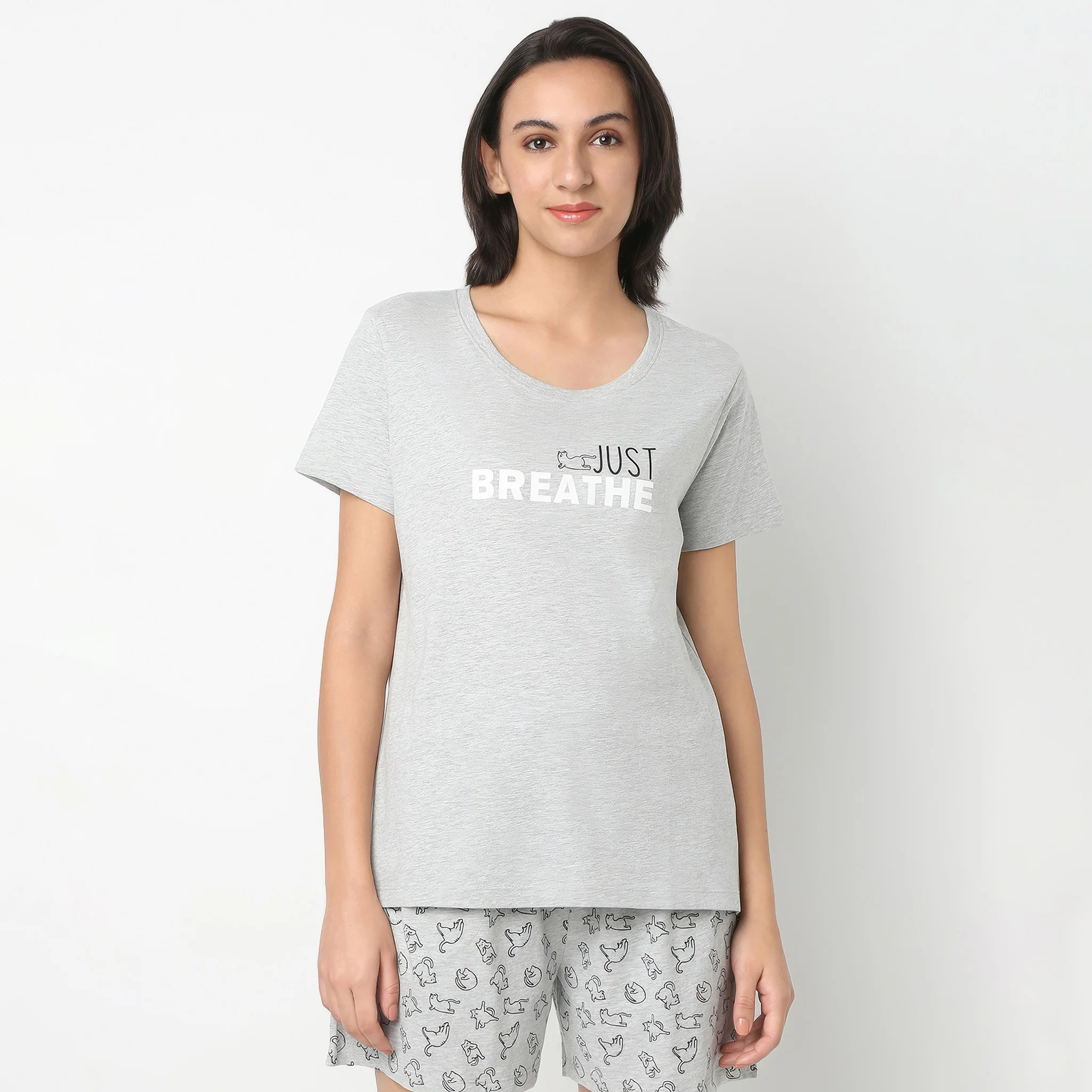 Crew Neck Short Sleeve Cotton Slogan Graphic Printed Lounge T-Shirt - Image 2
