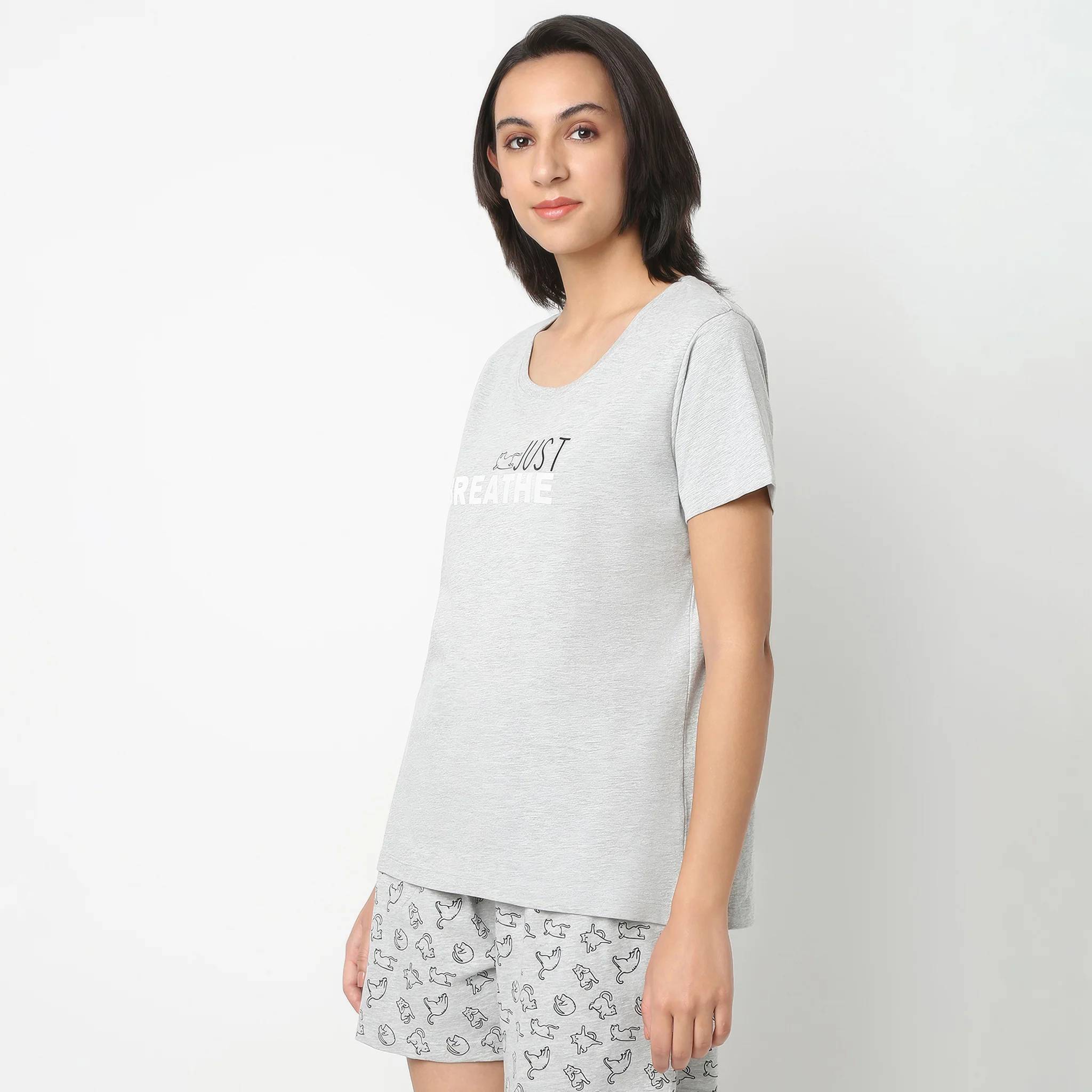 Crew Neck Short Sleeve Cotton Slogan Graphic Printed Lounge T-Shirt - Image 5