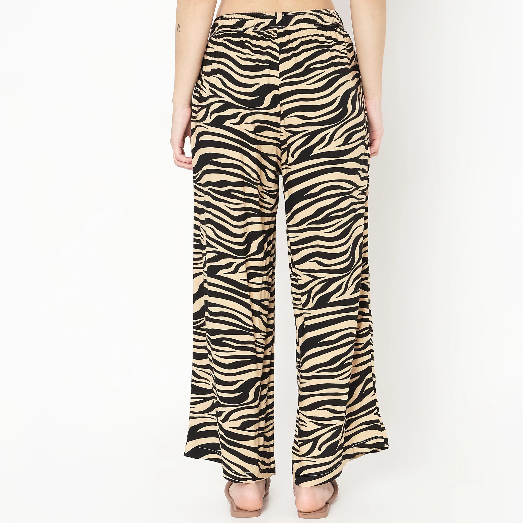 Woven Animal Print Mid Rise Lounge Palazzos - Image 3