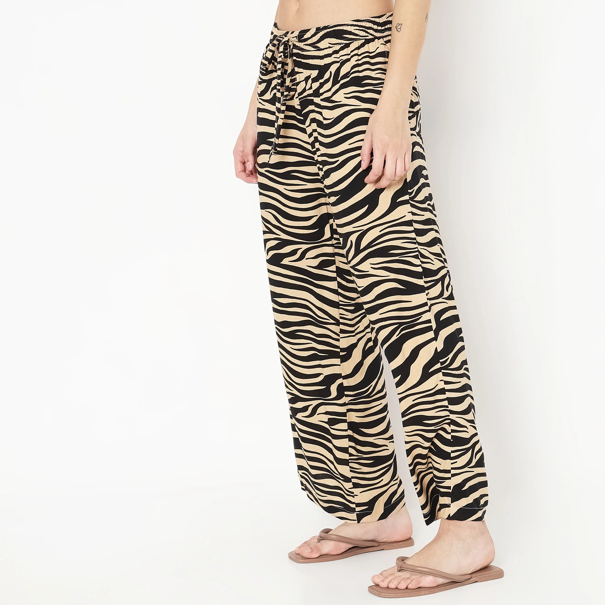 Woven Animal Print Mid Rise Lounge Palazzos - Image 5