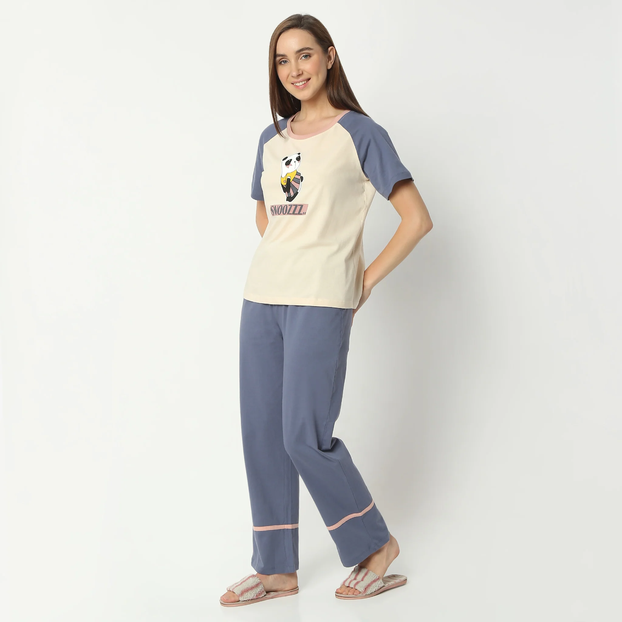 Animal Print Round Neck Short Sleeve T-Shirt With Pyjama Sleepwear Set - Image 5