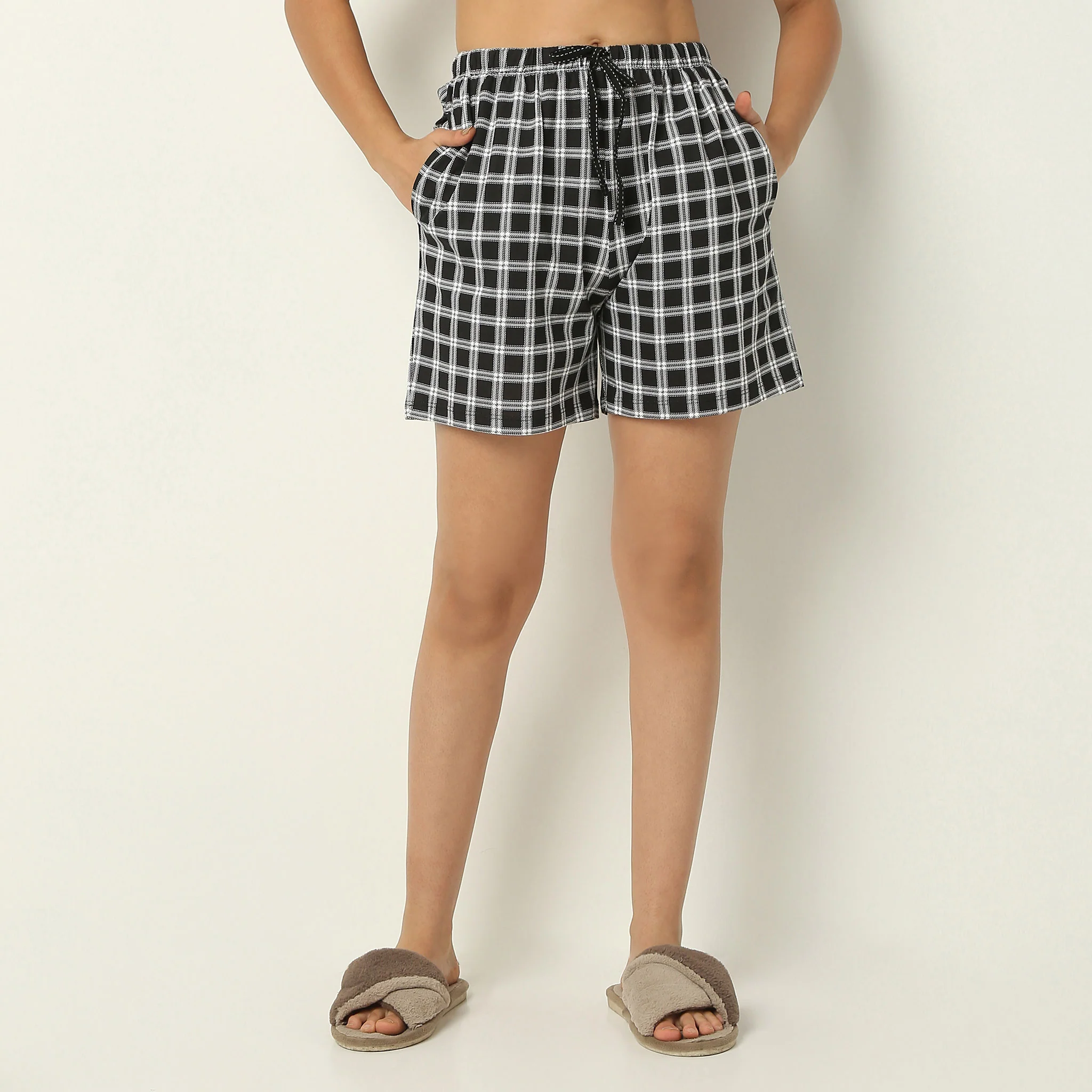 Above Knee Checkered Lounge Shorts - Image 2