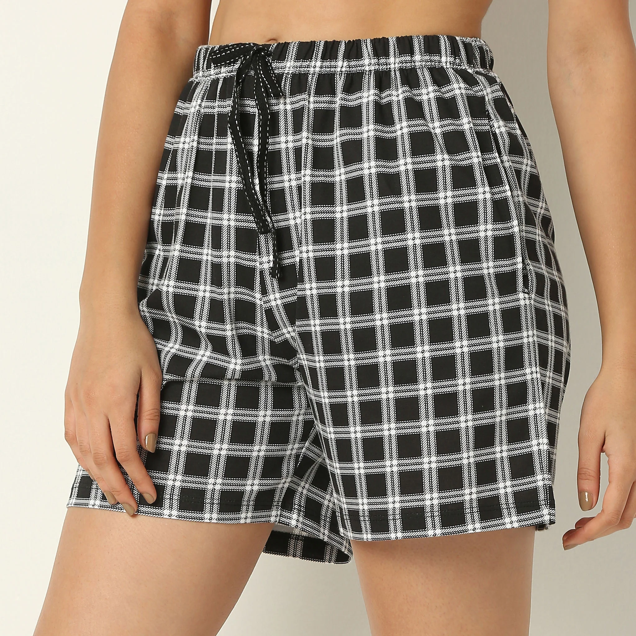 Above Knee Checkered Lounge Shorts - Image 4