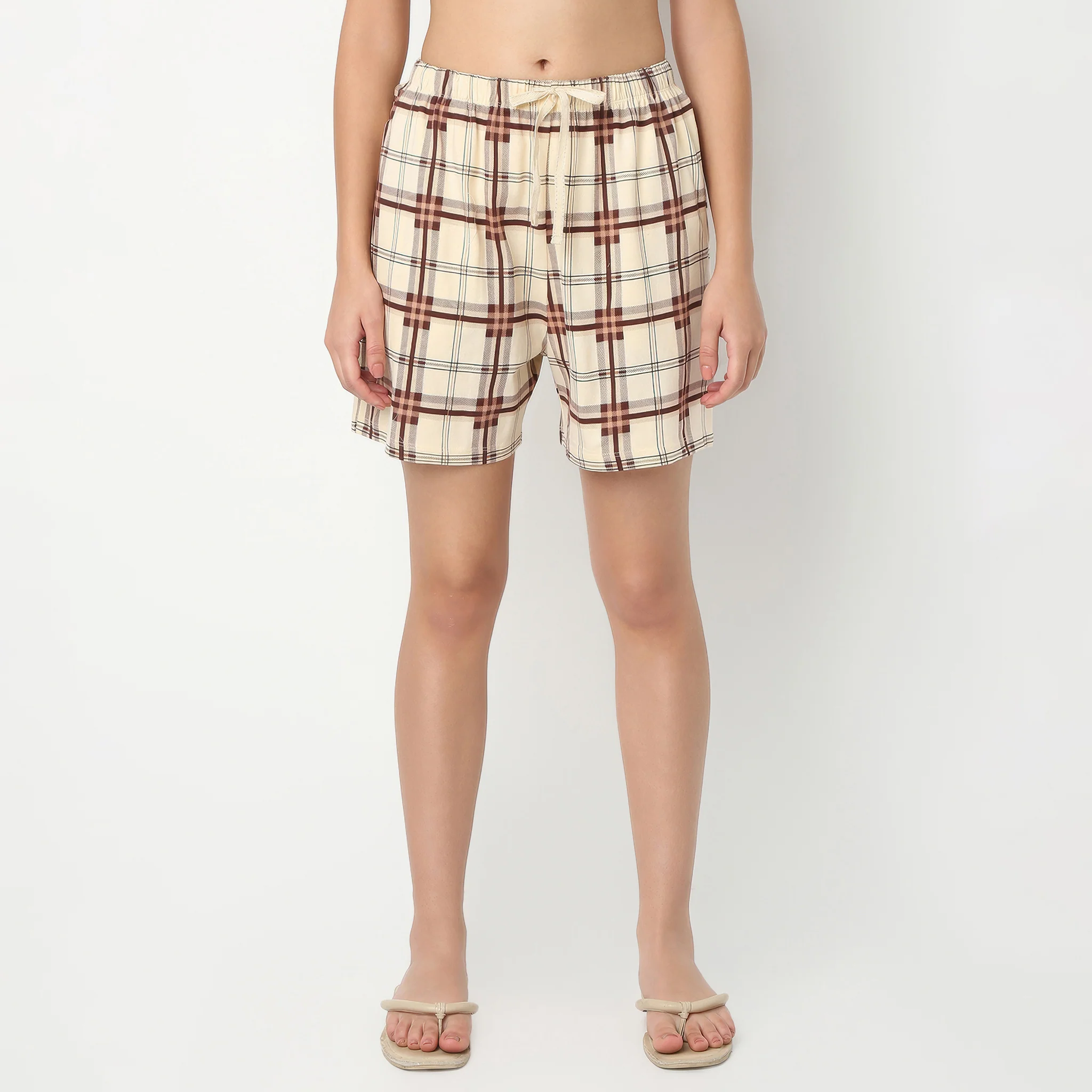 Above Knee Checkered Lounge Shorts - Image 2