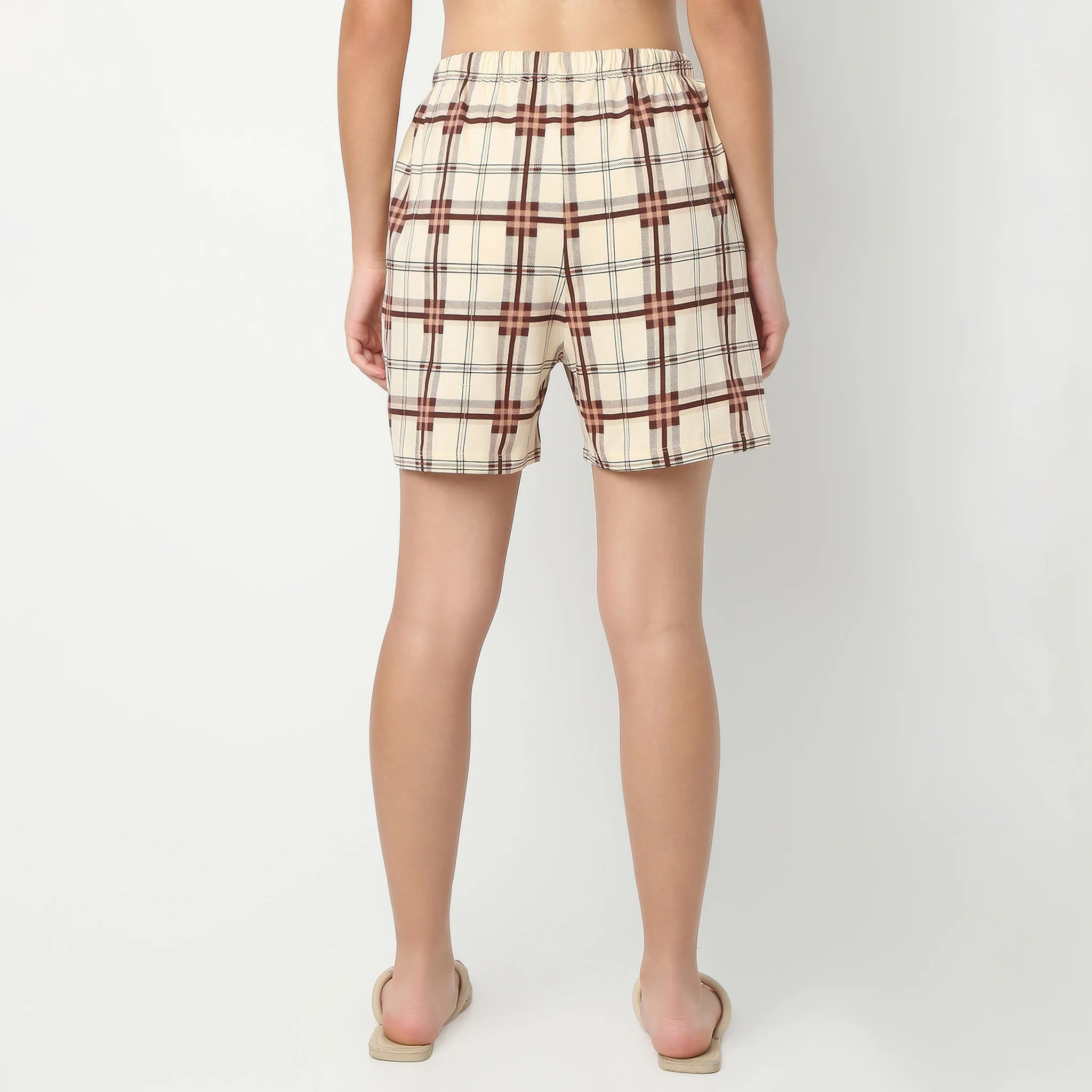 Above Knee Checkered Lounge Shorts - Image 3
