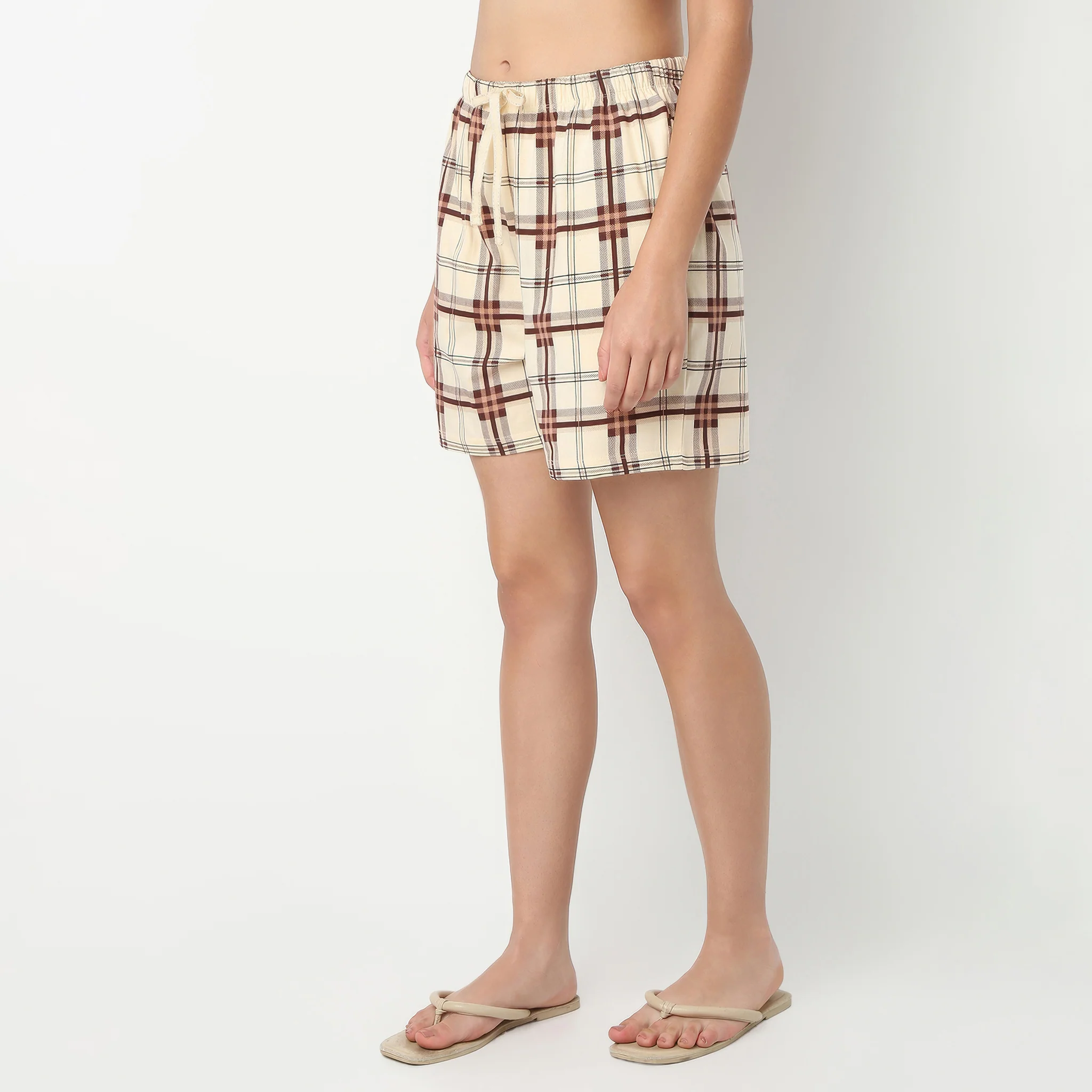 Above Knee Checkered Lounge Shorts - Image 5