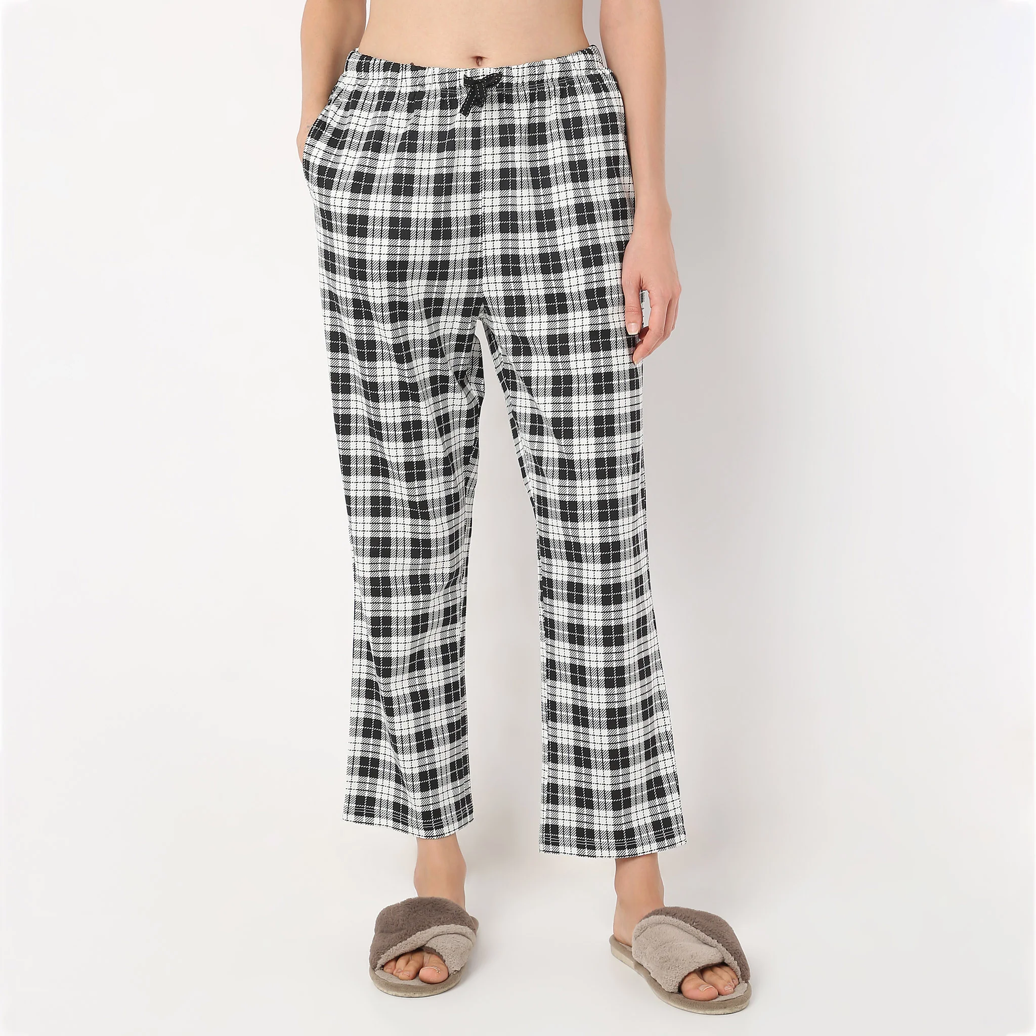 Ankle Length Straight Fit Checkered Lounge Pyjamas - Image 2