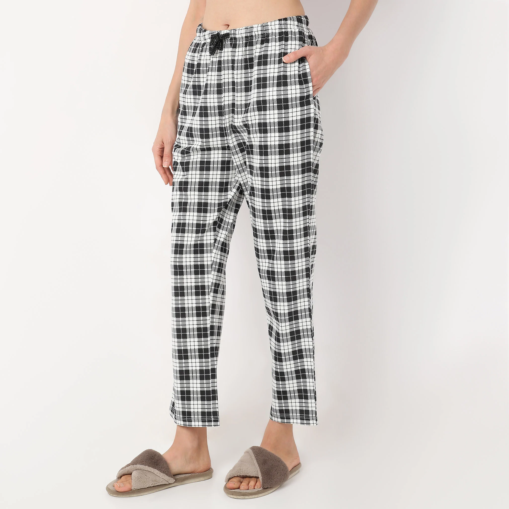 Ankle Length Straight Fit Checkered Lounge Pyjamas - Image 5
