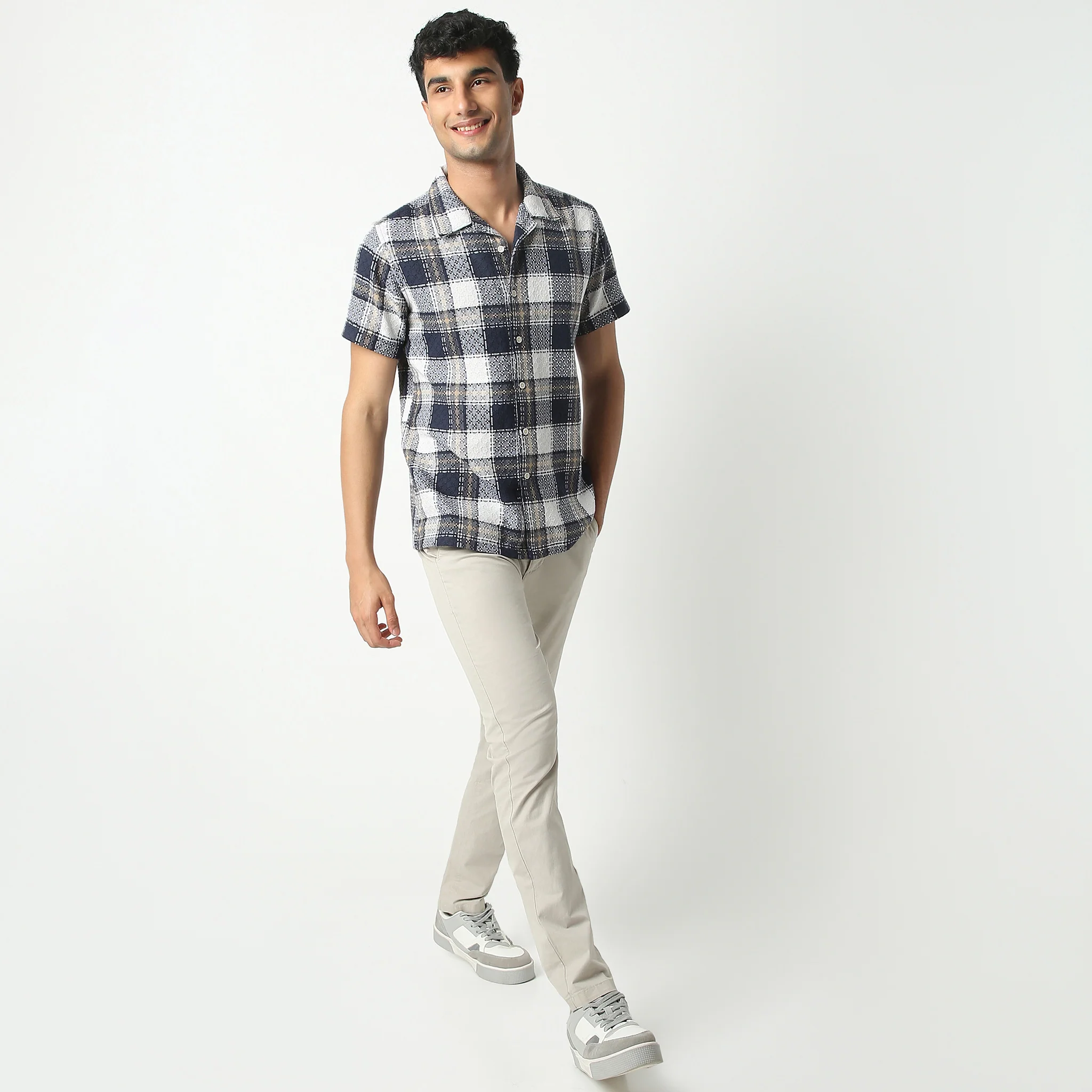 Checkered Camp Collar Shirt Half Sleeve Mood Shirt