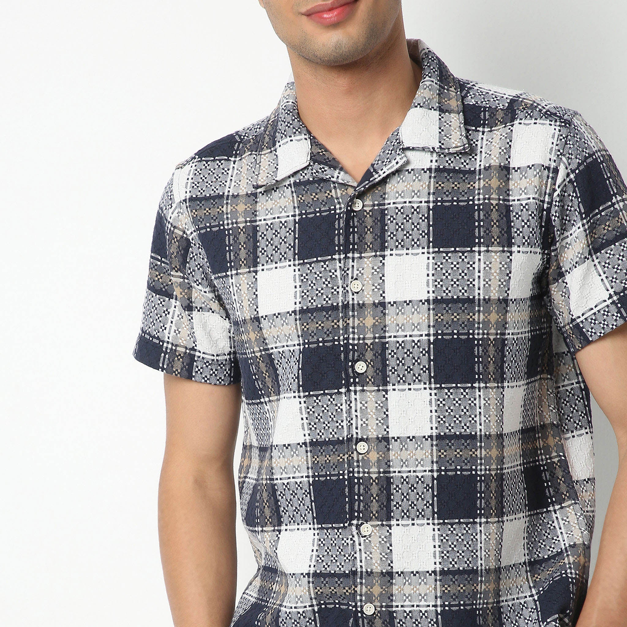 Checkered Camp Collar Shirt Half Sleeve Mood Shirt - Image 4
