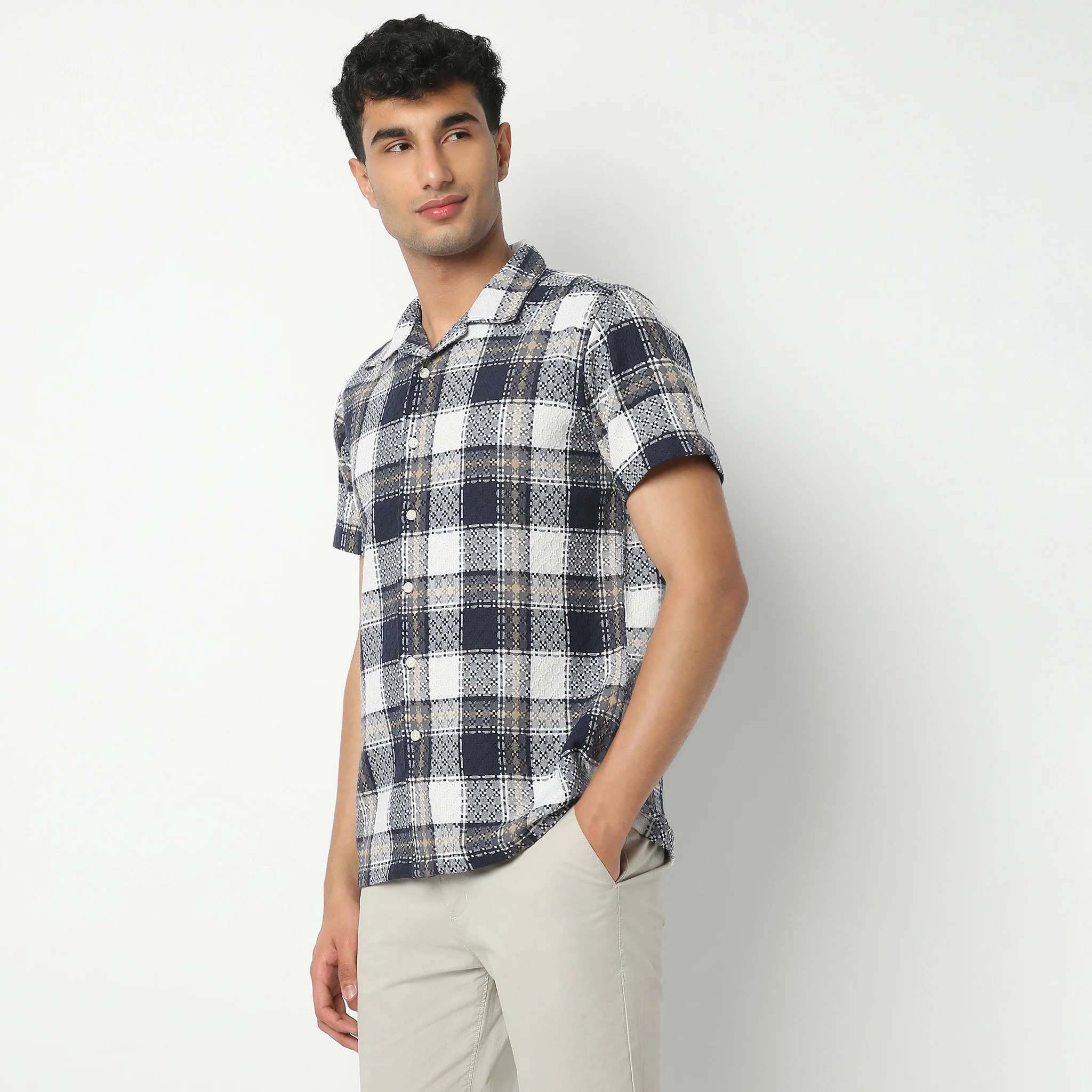 Checkered Camp Collar Shirt Half Sleeve Mood Shirt - Image 5