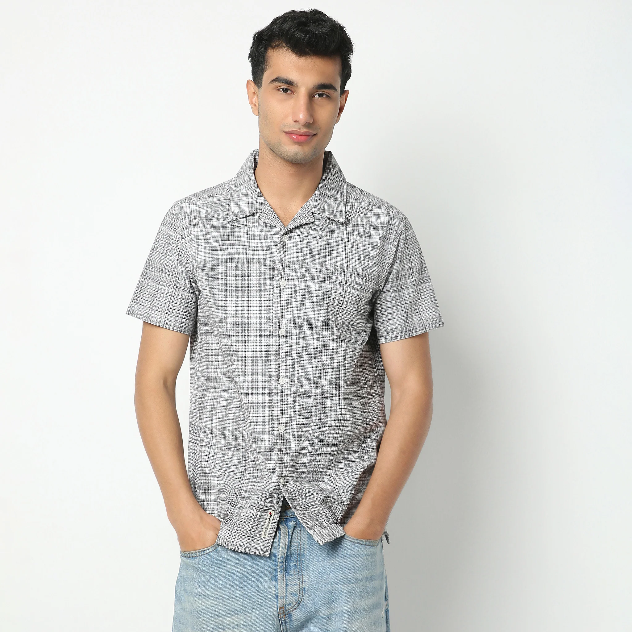 Checkered Camp Collar Shirt Half Sleeve Mood Shirt - Image 2