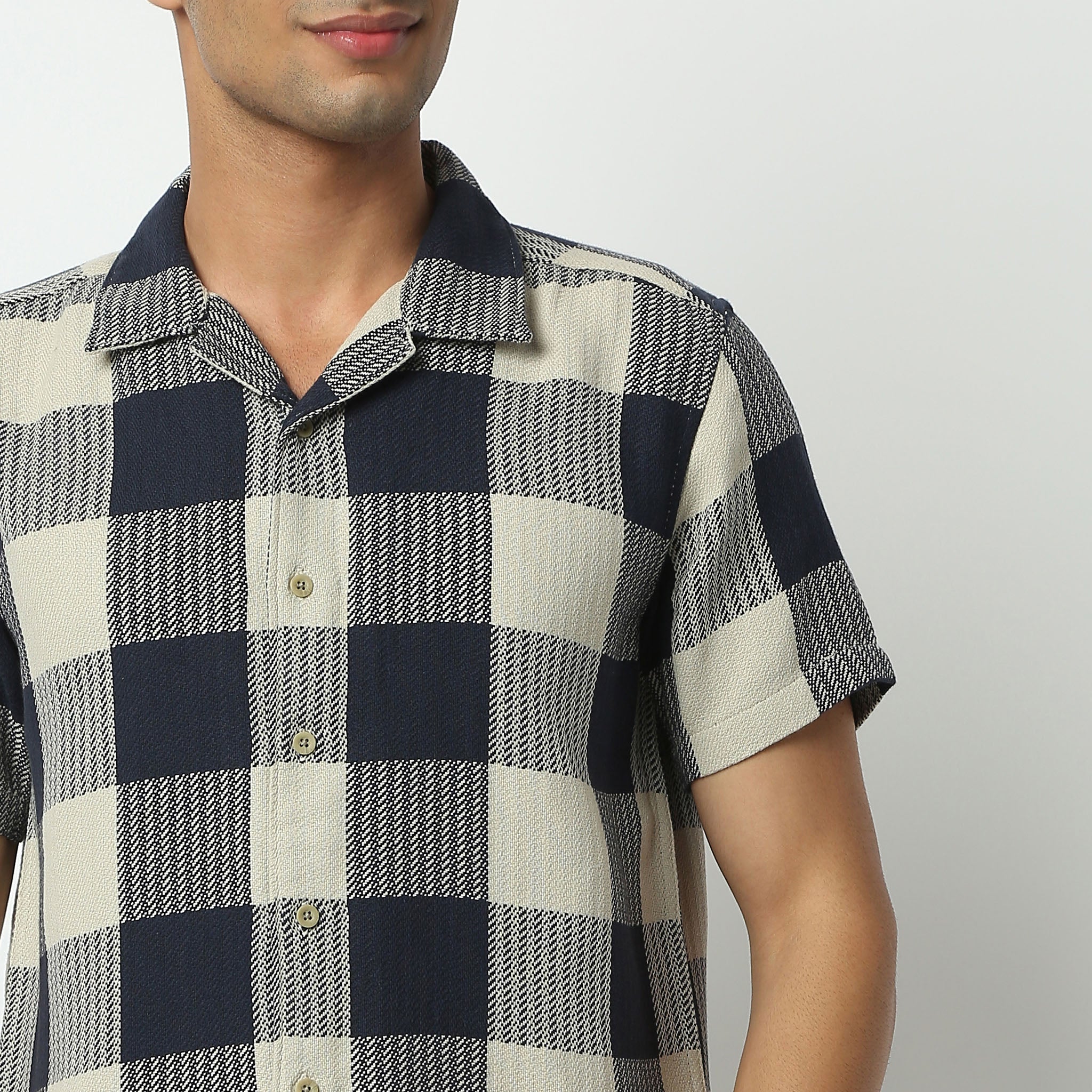 Camp Collar Half Sleeve Checkered Mood Shirt - Image 4